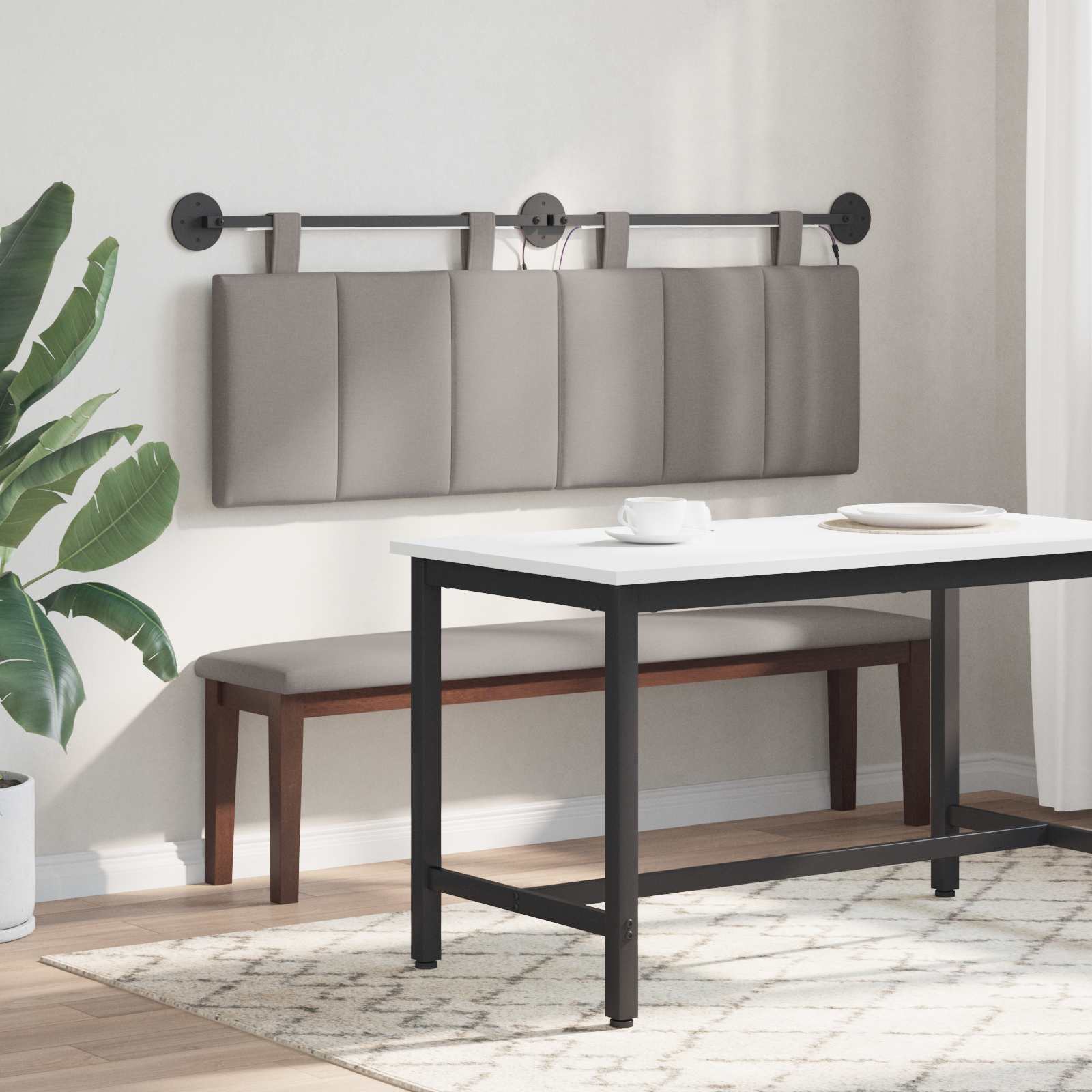 Tête de lit suspendue Avec lumière LED Taupe Tissu - XIOS