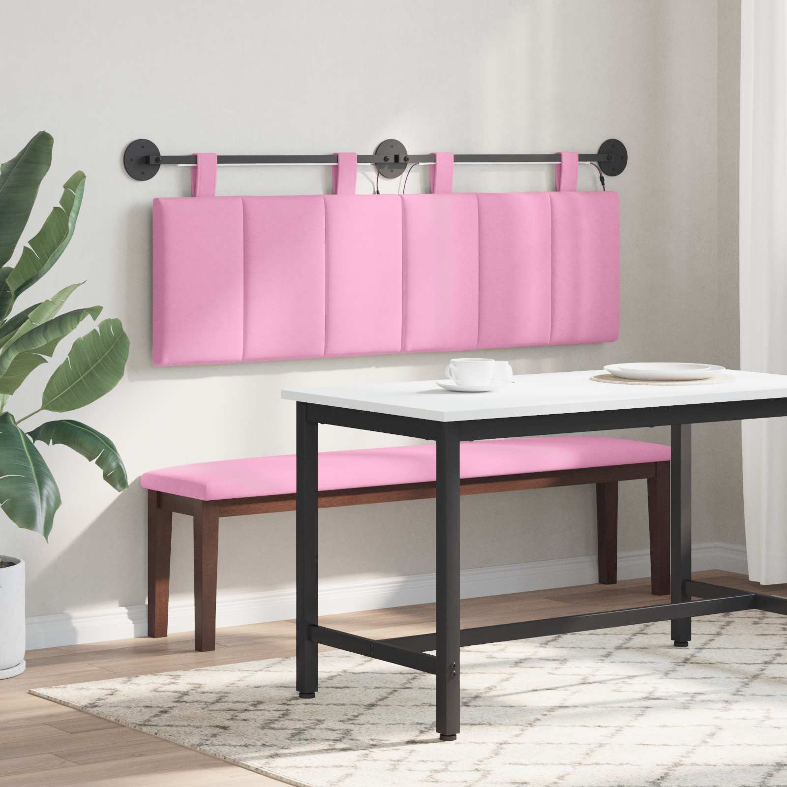 Tête de lit suspendue Avec lumière LED Rose Tissu - XIOS