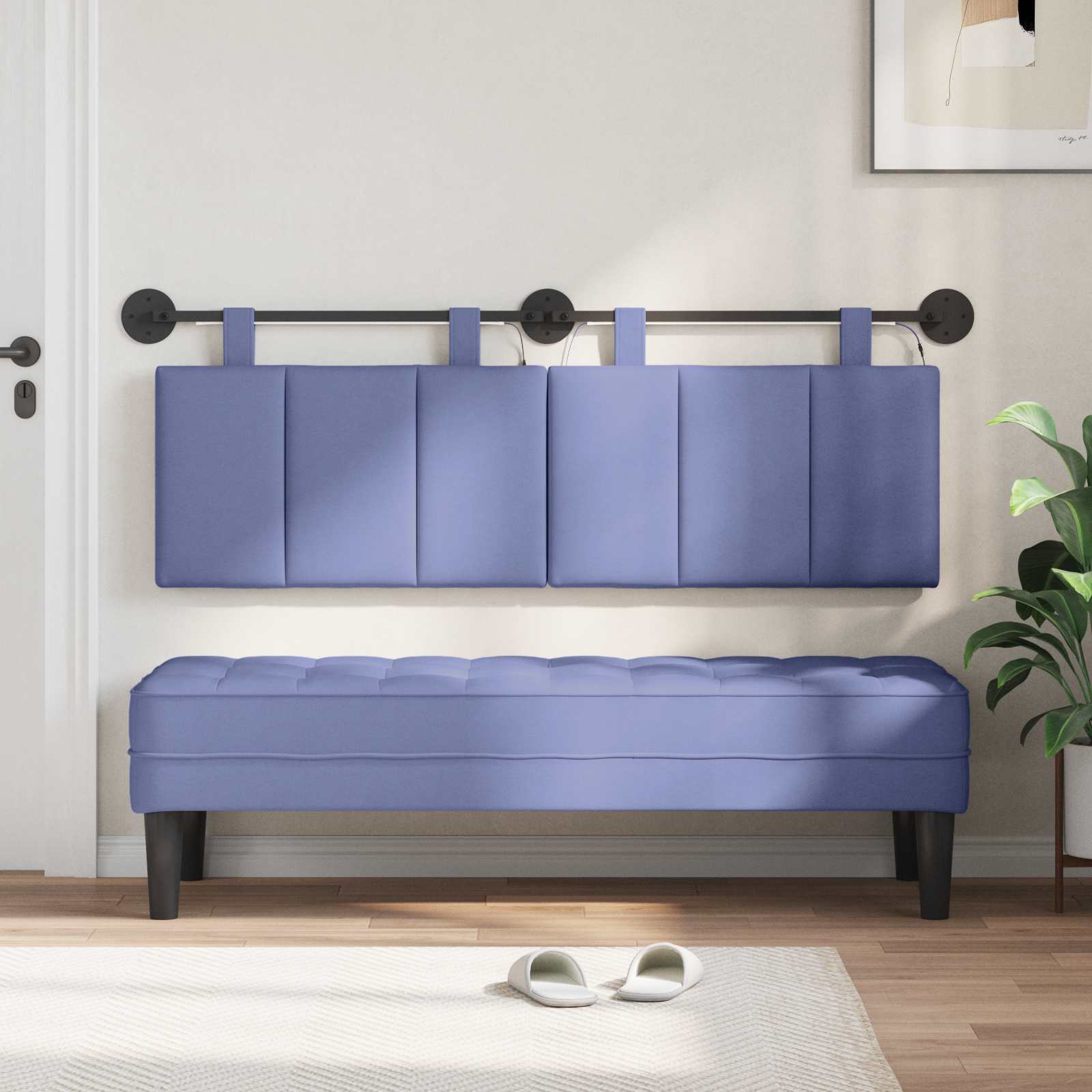Tête de lit suspendue Avec lumière LED Bleu denim Tissu - XIOS