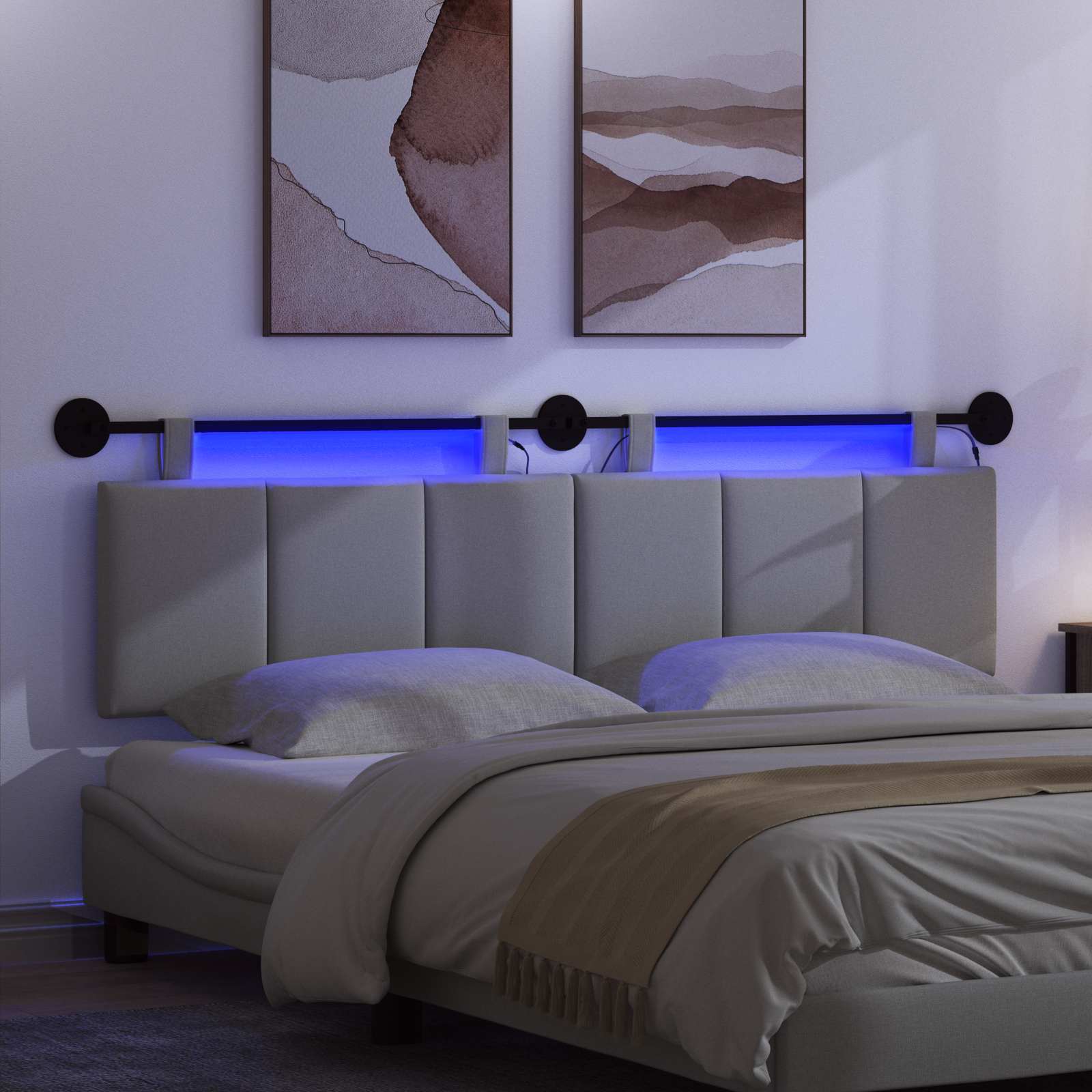 Tête de lit suspendue Avec lumière LED Gris clair Tissu - XIOS