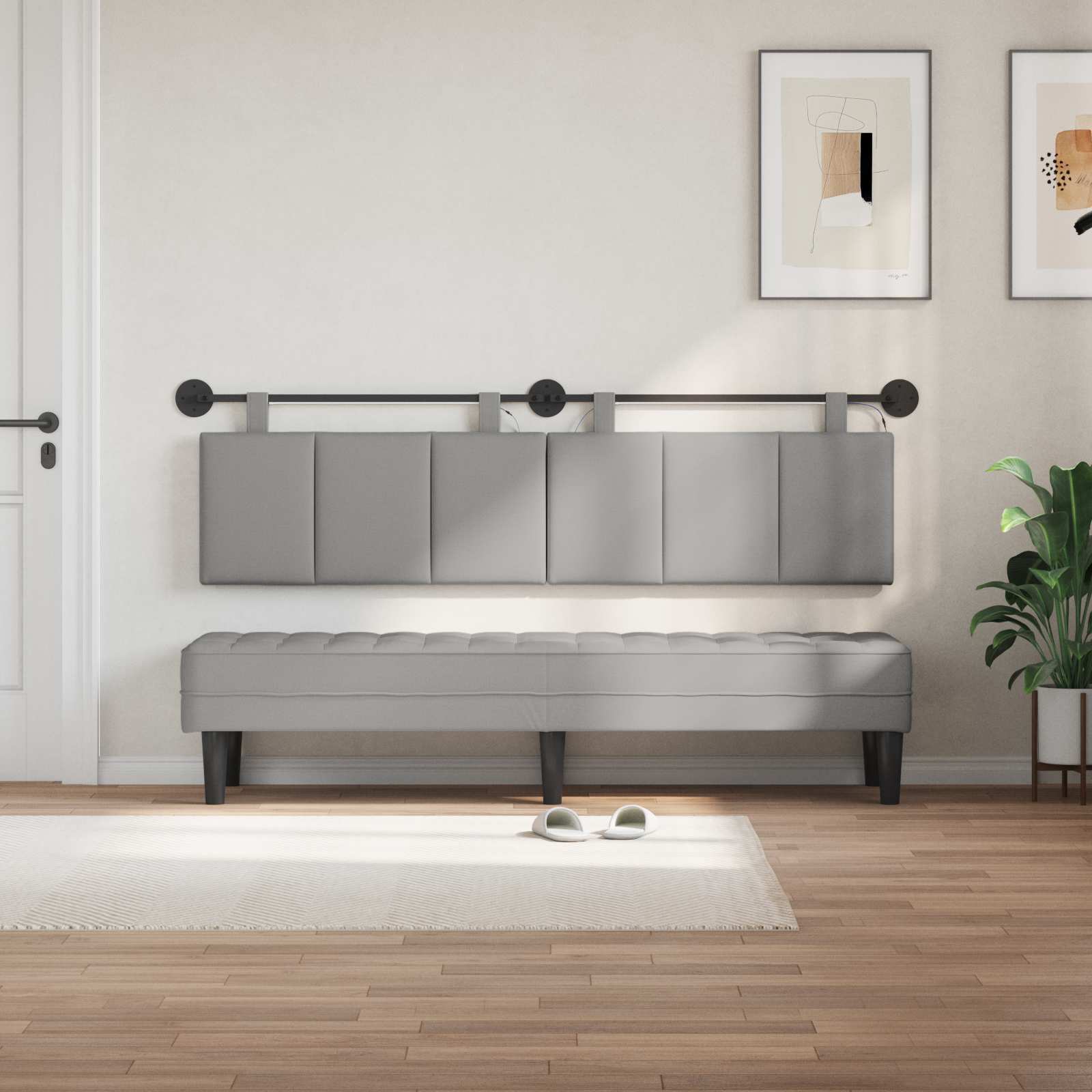 Tête de lit suspendue Avec lumière LED Gris nuage Tissu - XIOS