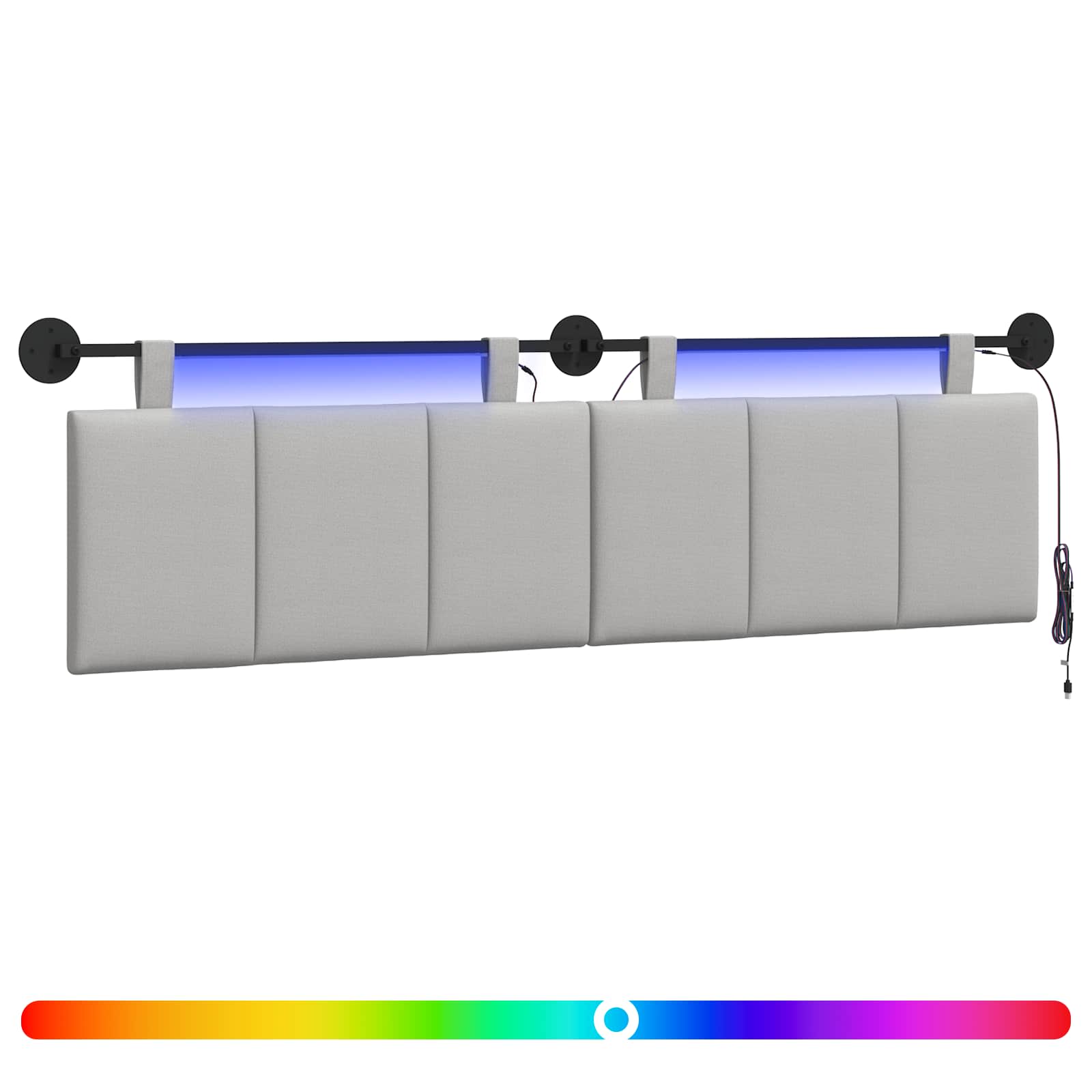 Tête de lit suspendue Avec lumière LED Gris nuage Tissu - XIOS