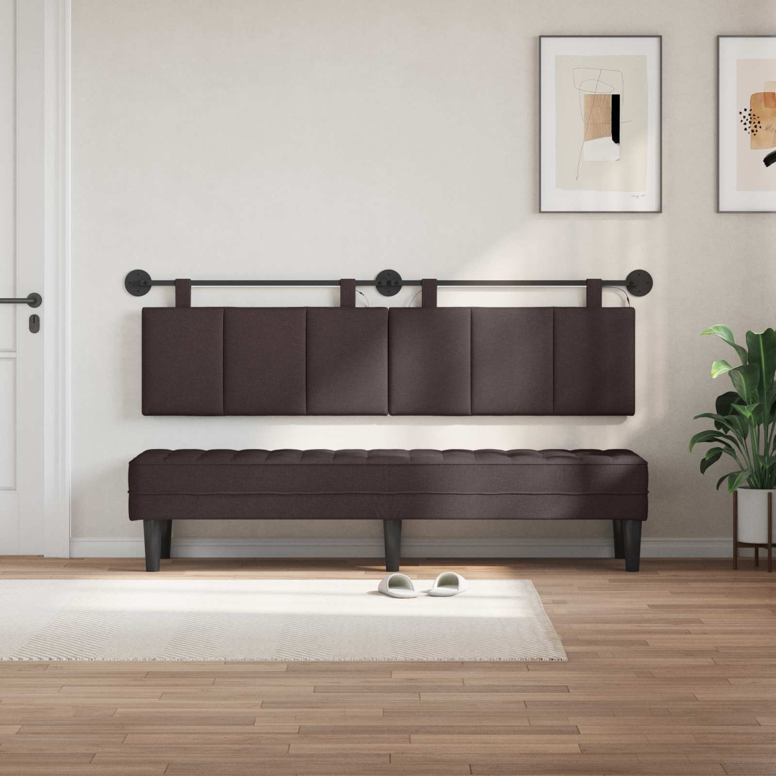Tête de lit suspendue Avec lumière LED Marron foncé Tissu - XIOS