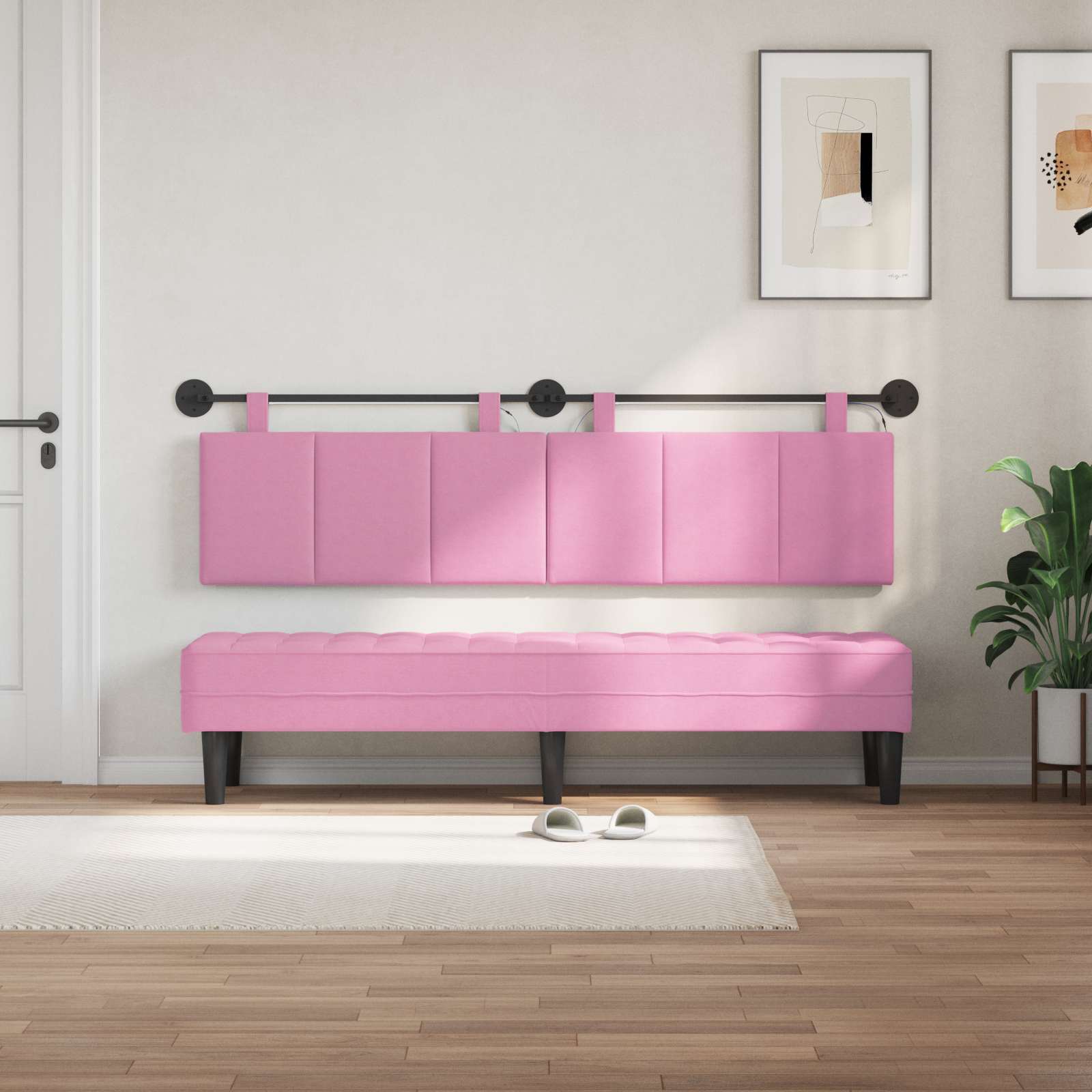 Tête de lit suspendue Avec lumière LED Rose Tissu - XIOS