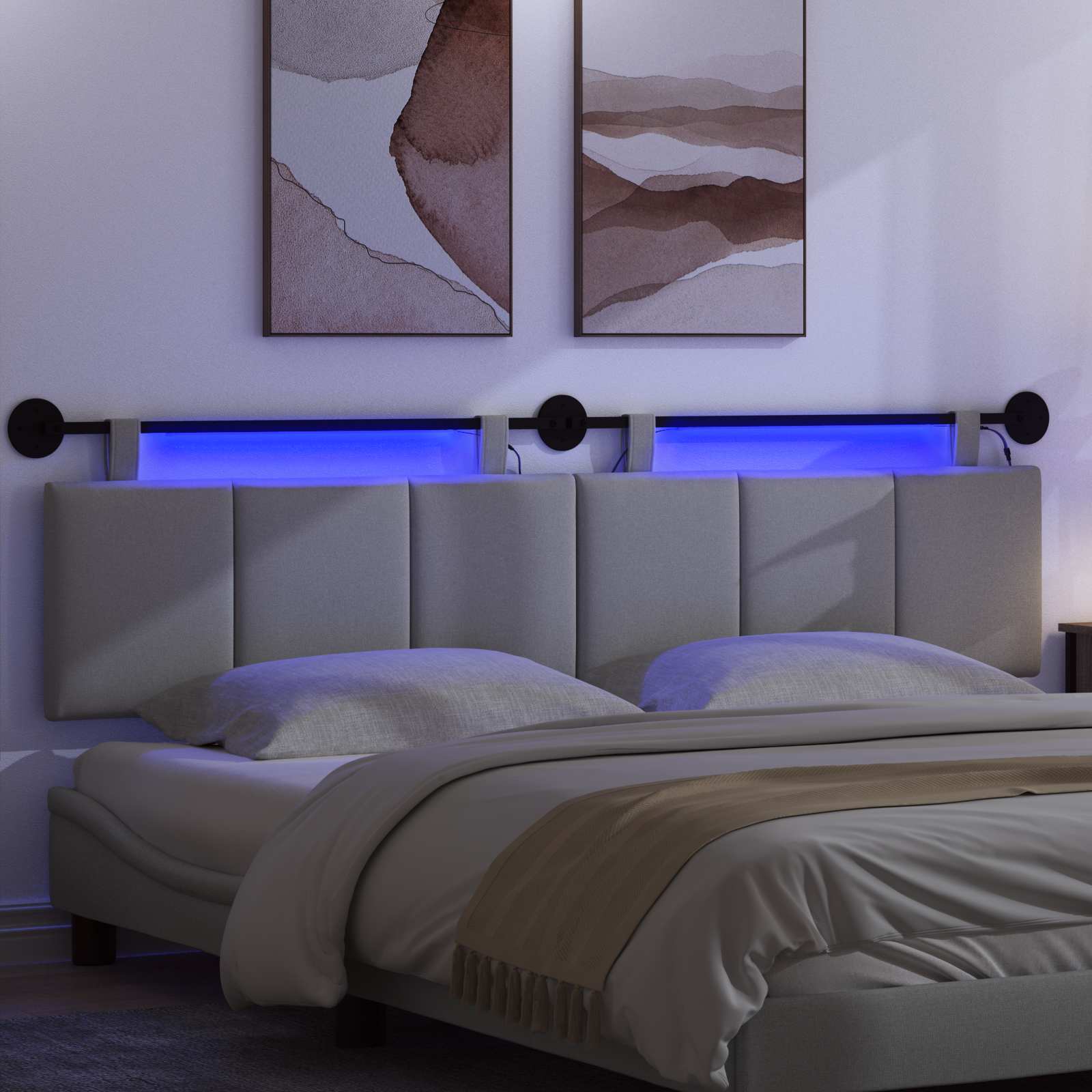 Tête de lit suspendue Avec lumière LED Gris clair Tissu - XIOS