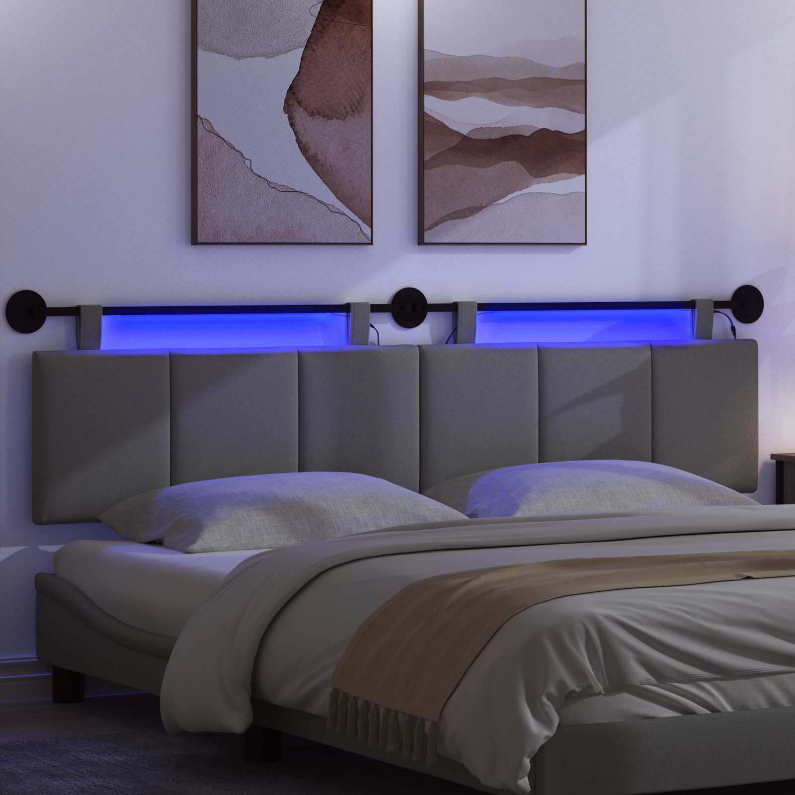 Tête de lit suspendue Avec lumière LED Gris foncé Tissu - XIOS