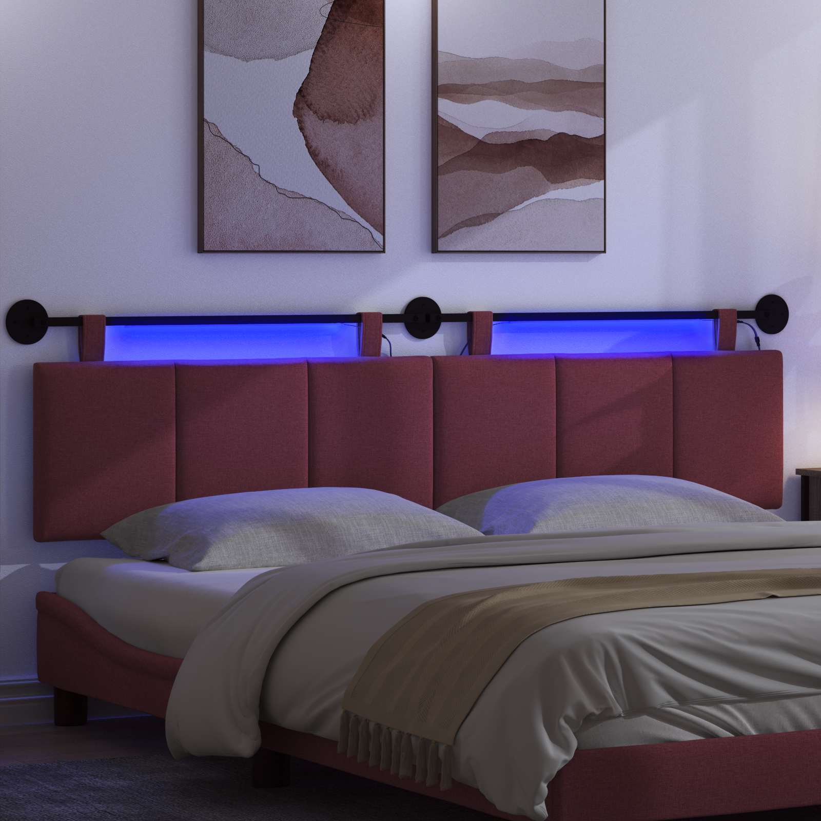 Tête de lit suspendue Avec lumière LED Bordeaux Tissu - XIOS