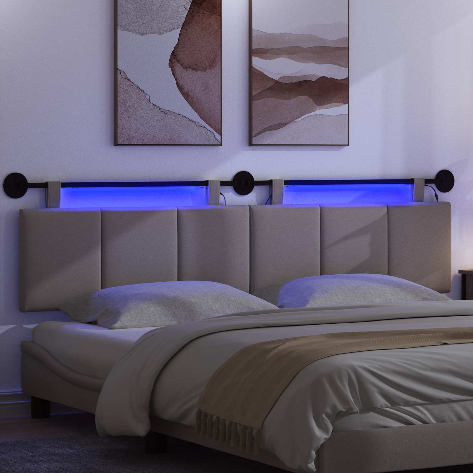 Tête de lit suspendue Avec lumière LED Taupe Tissu - XIOS