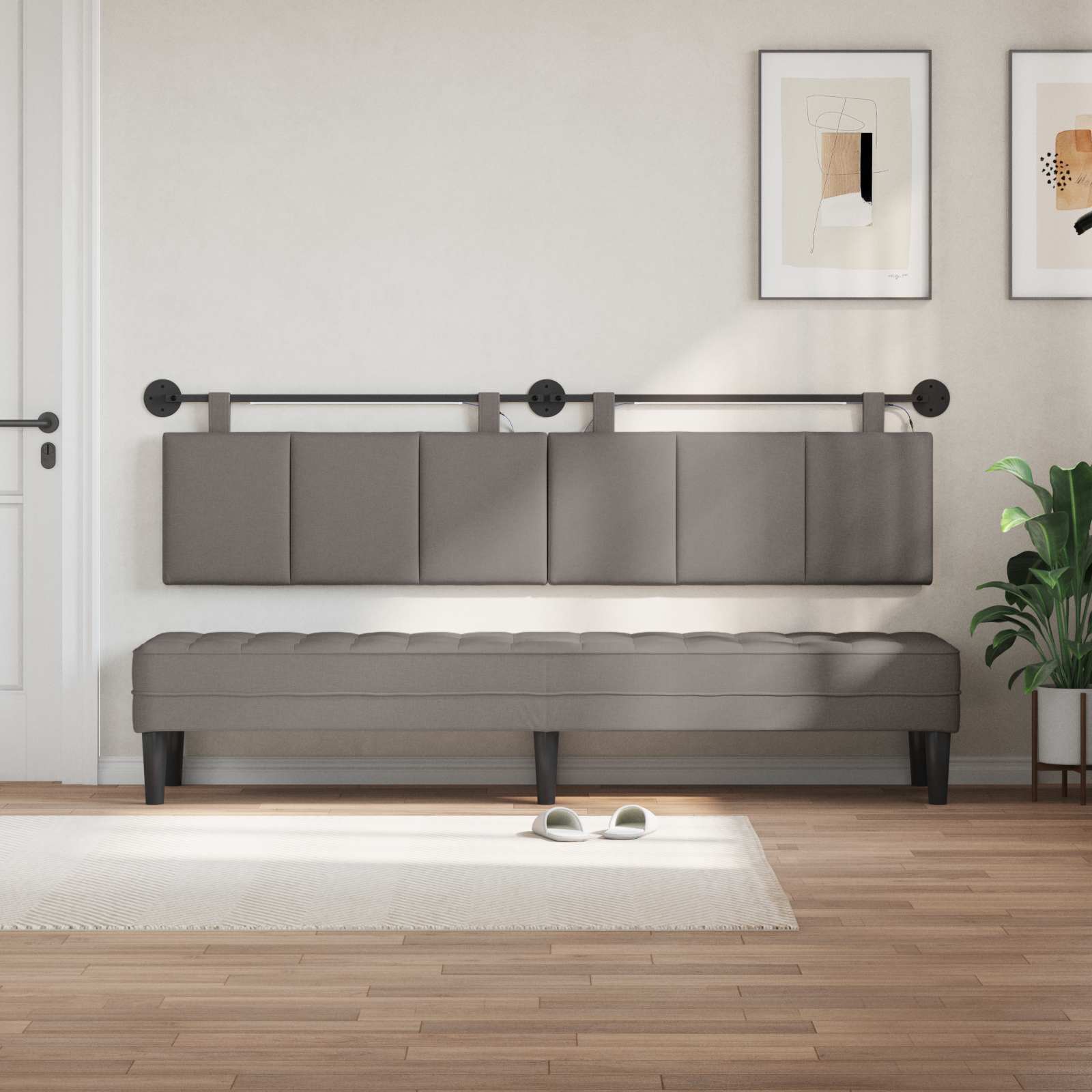 Tête de lit suspendue Avec lumière LED Taupe Tissu - XIOS