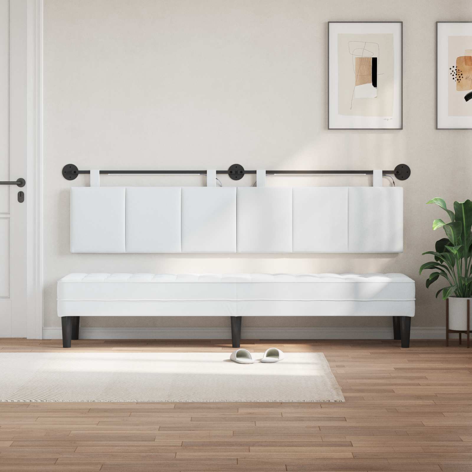 Tête de lit suspendue Avec lumière LED Blanc Tissu - XIOS
