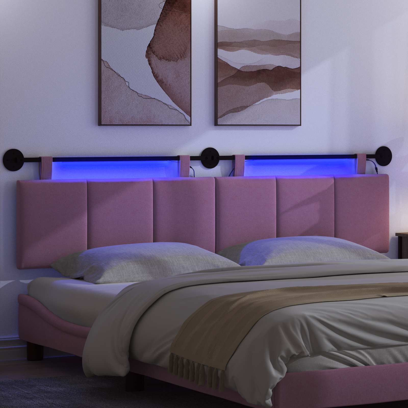Tête de lit suspendue Avec lumière LED Rose Tissu - XIOS