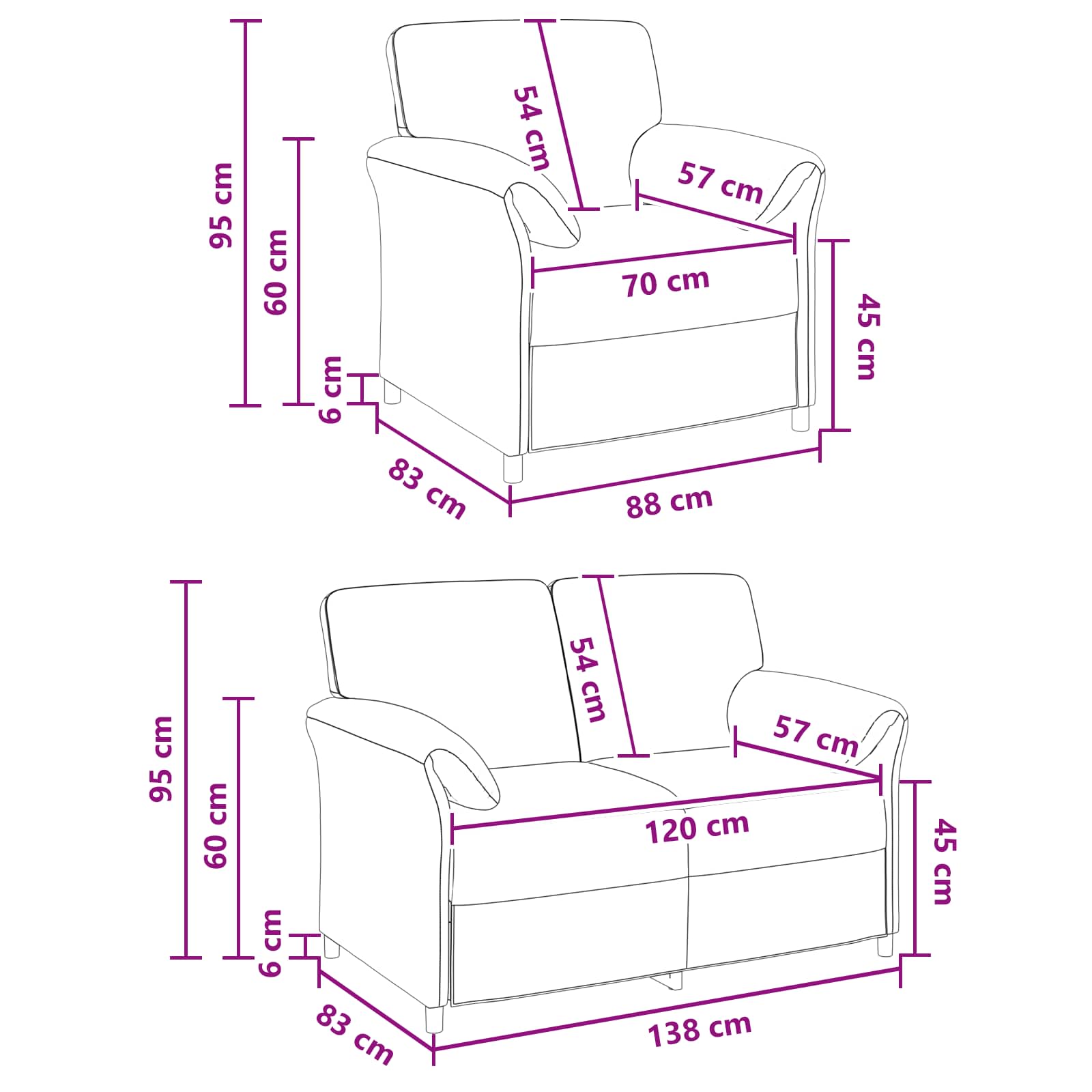 Ensemble de Canapés 2 pc Noir Velours