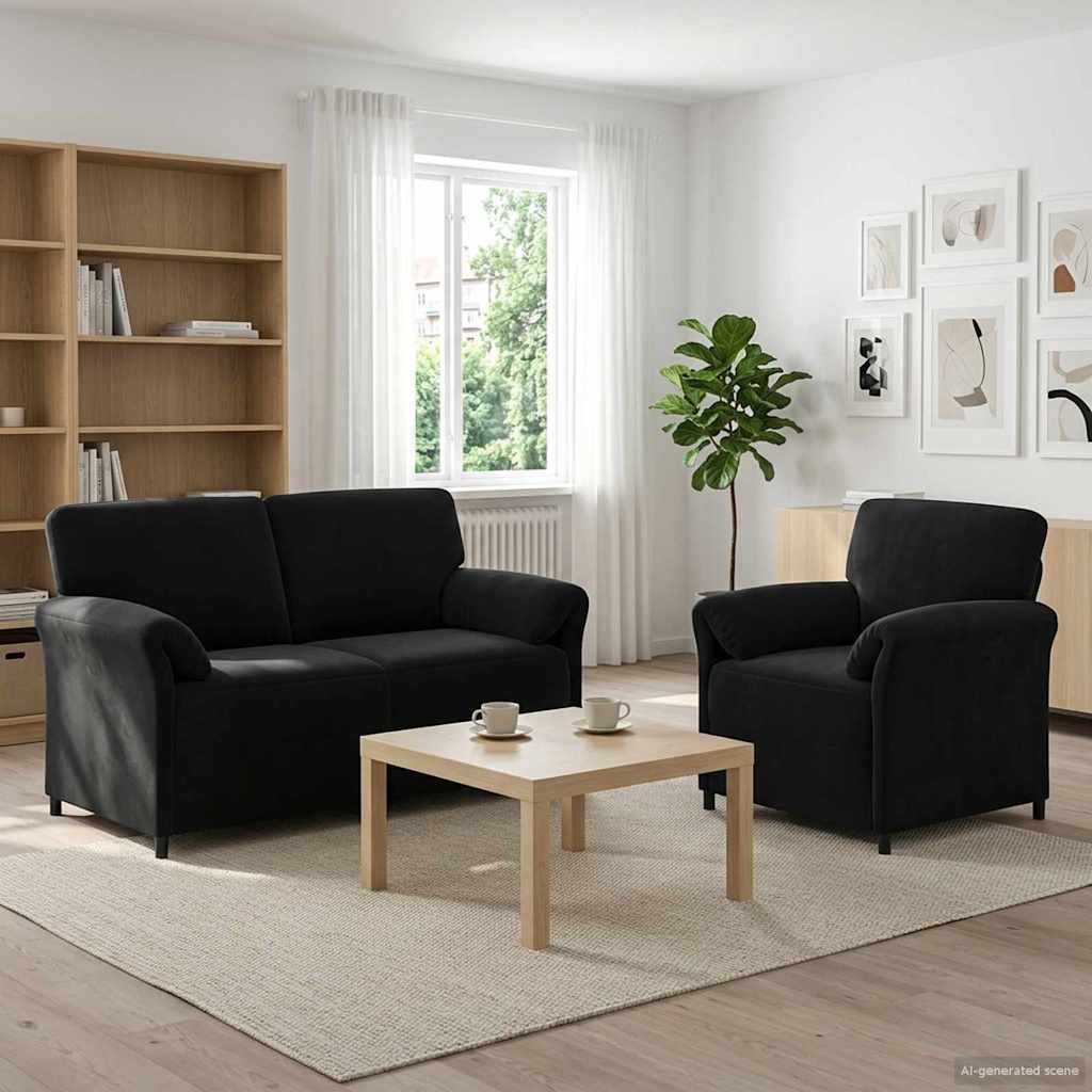 Ensemble de Canapés 2 pc Noir Velours