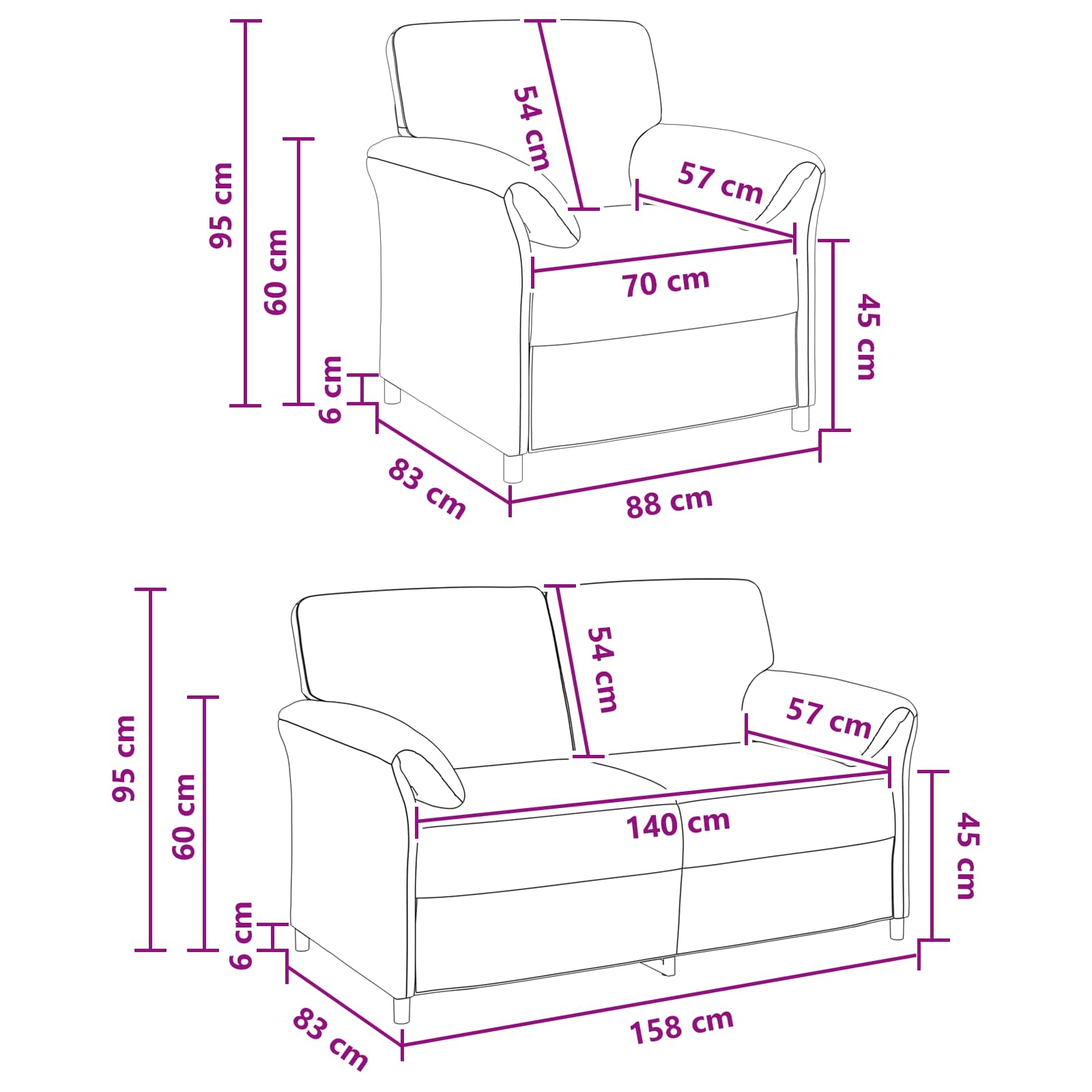 Ensemble de Canapés 2 pc Noir Velours