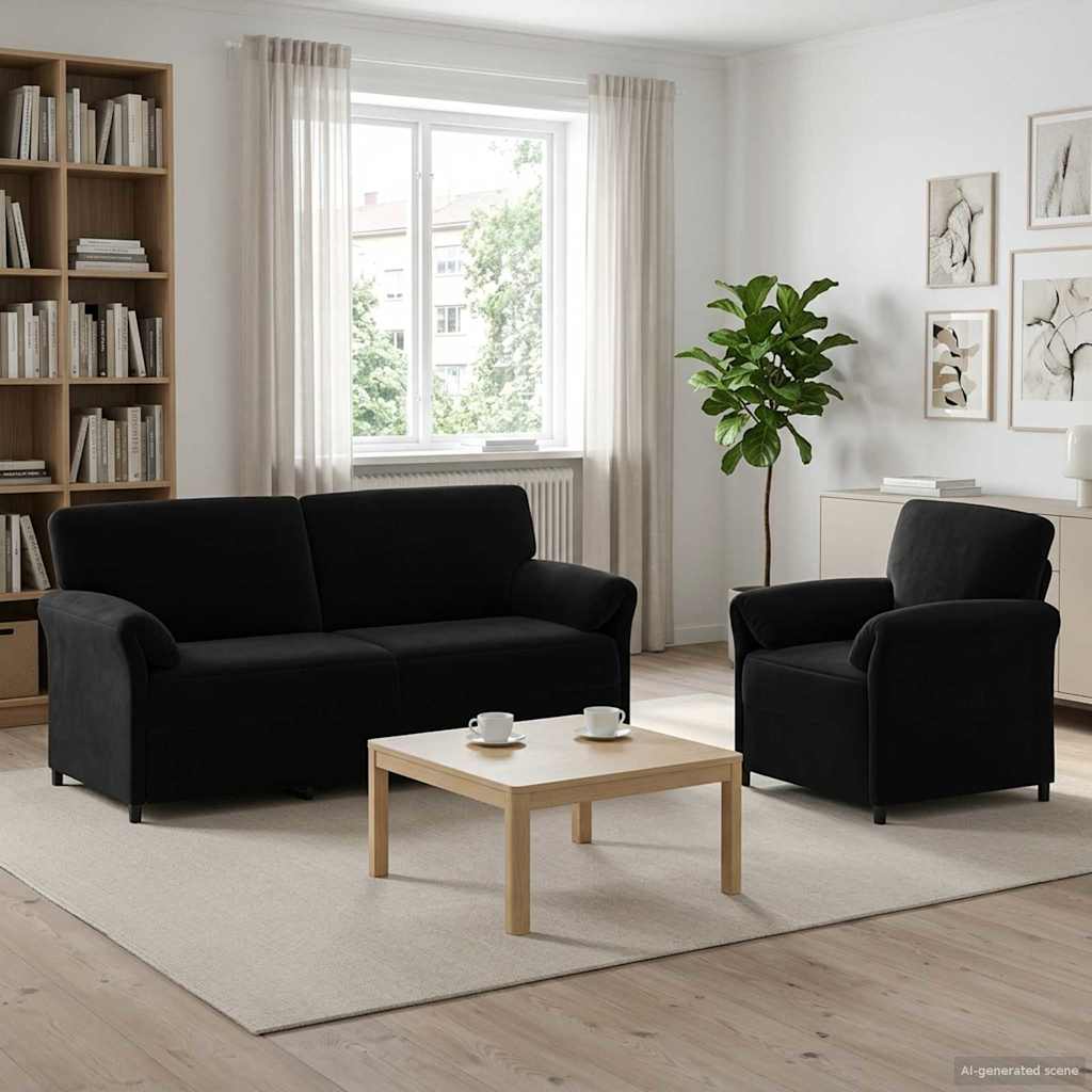 Ensemble de Canapés 2 pc Noir Velours