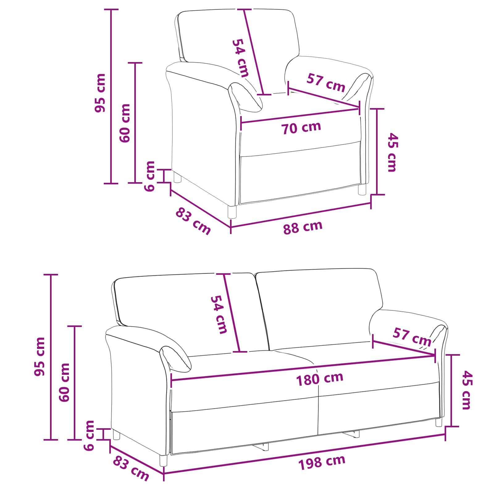 Ensemble de Canapés 2 pc Noir Velours