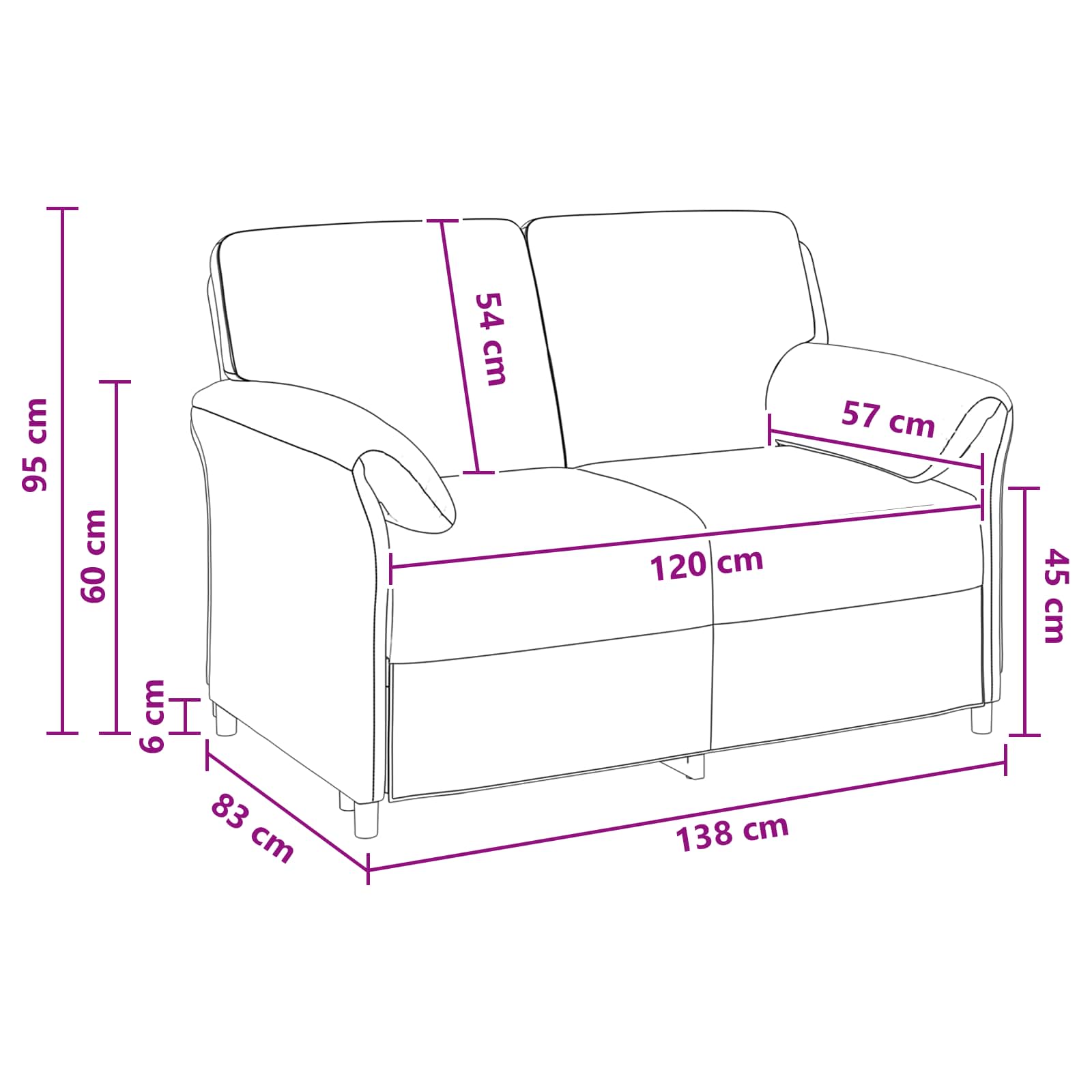 Sofa 2 places Noir 138 x 83 x 95 cm Velours - XIOS