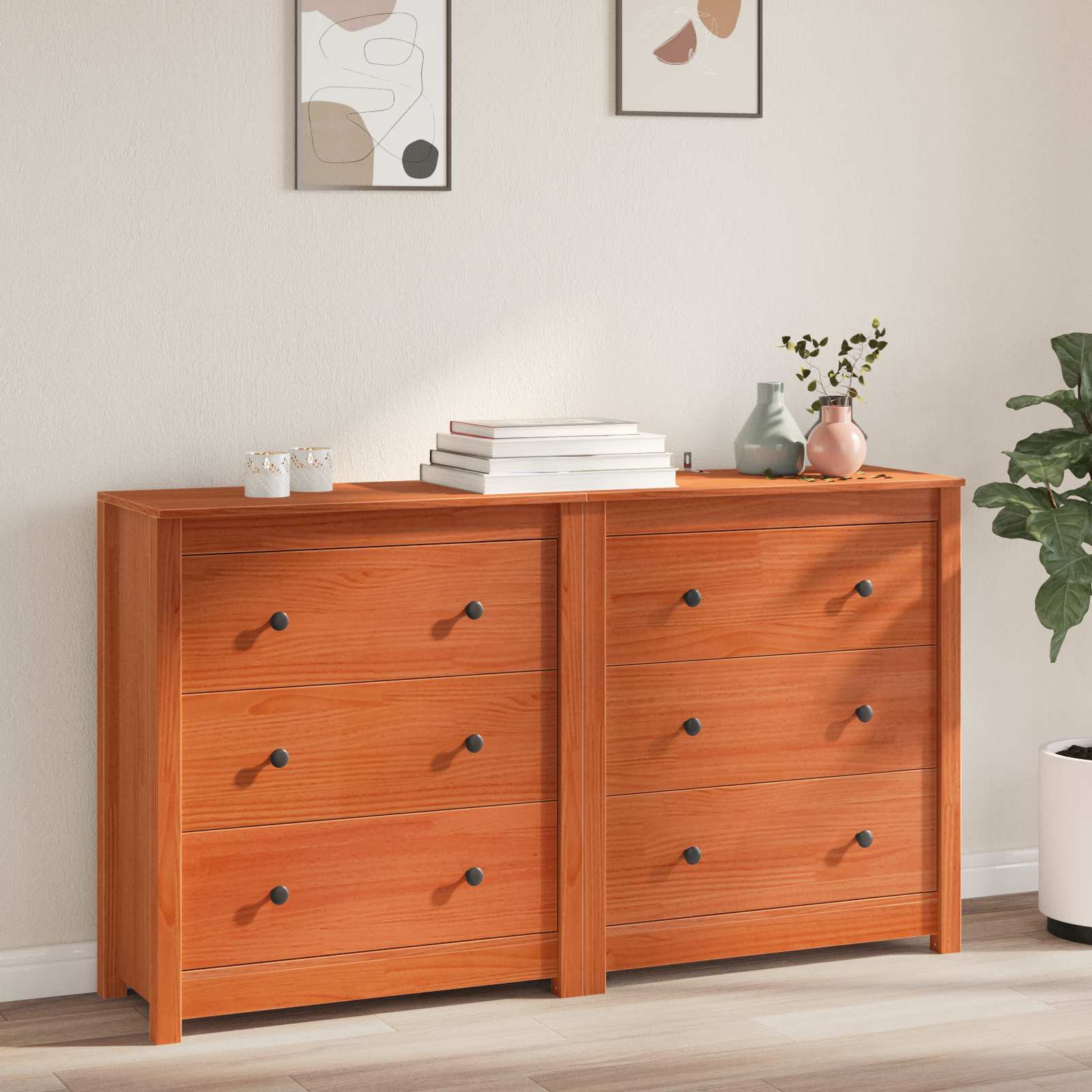 Buffet avec tiroir 2 pcs Brun Ciré 140 x 35 x 80 cm Pin massif - XIOS