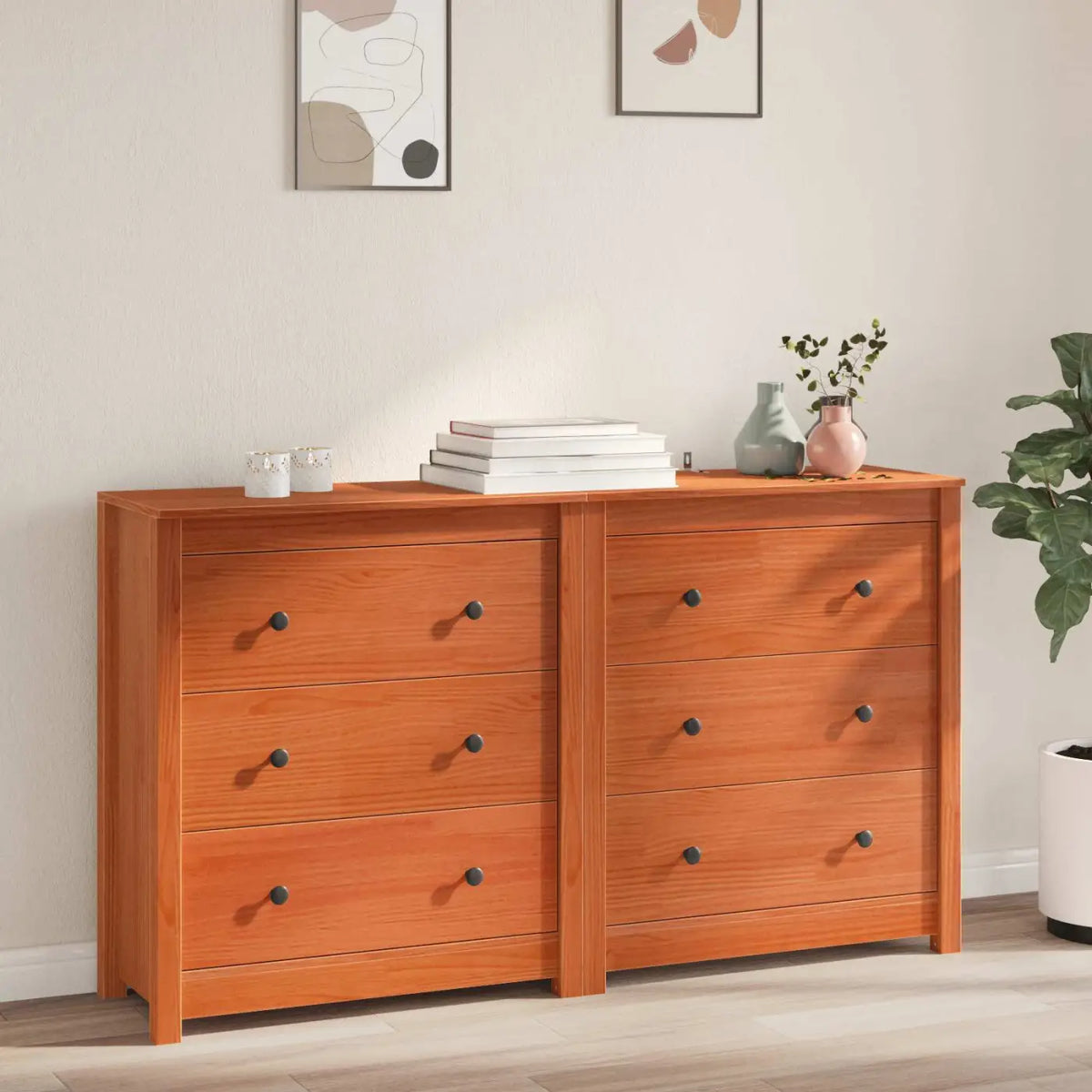 Buffet 2 pc Brun Ciré 140 x 35 x 80 cm Pin massif - XIOS