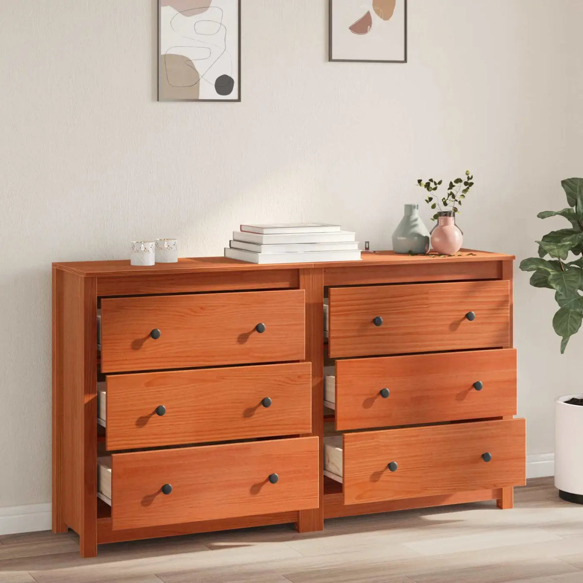 Buffet 2 pc Brun Ciré 140 x 35 x 80 cm Pin massif - XIOS