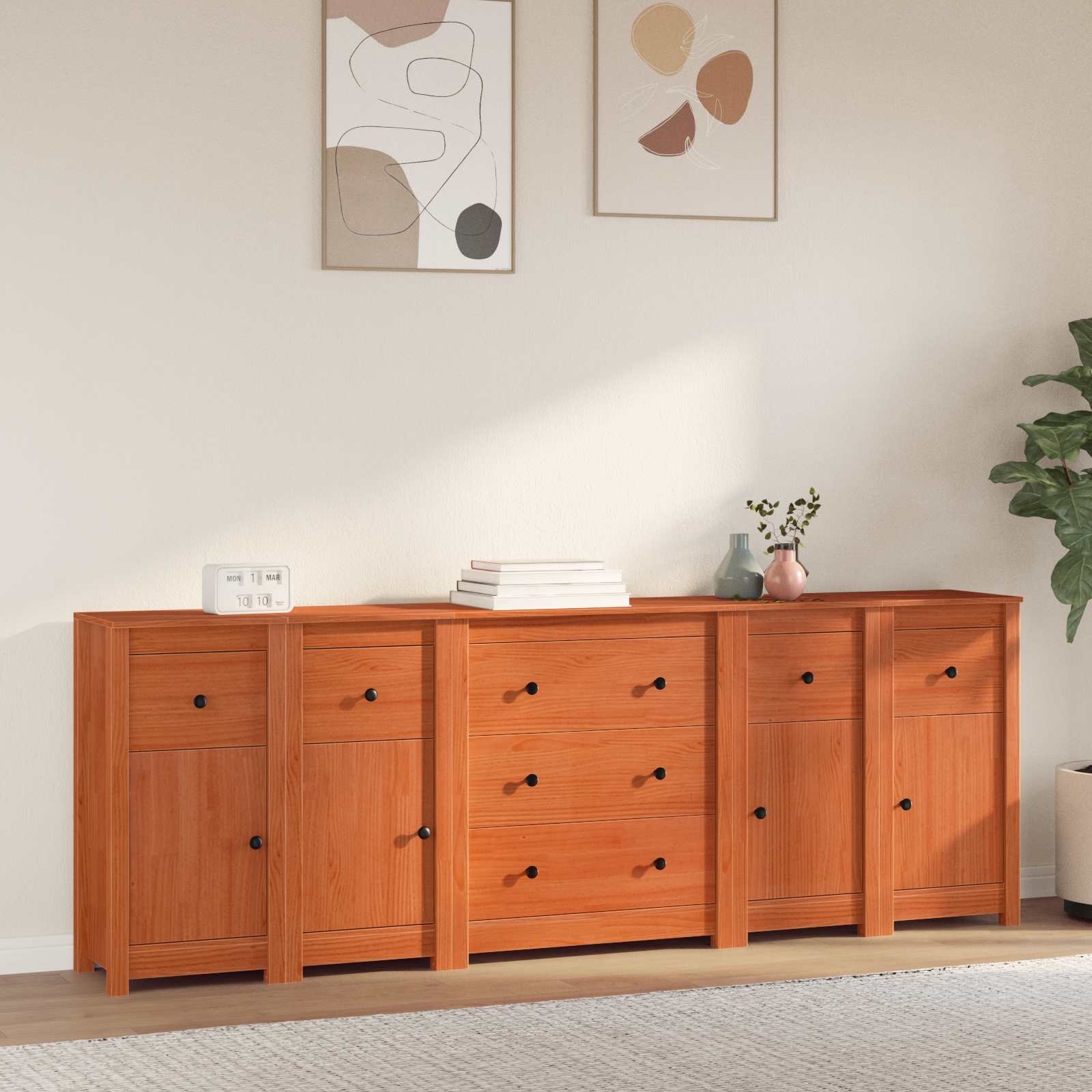 Buffet avec tiroir 5 pcs Brun Ciré Pin massif - XIOS