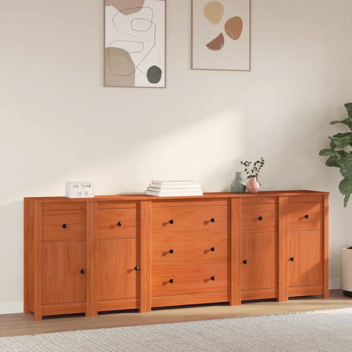 Buffet 5 pc Brun Ciré 226 x 35 x 80 cm Pin massif - XIOS