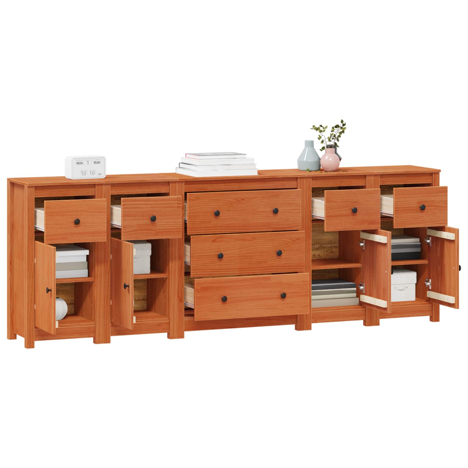 Buffet avec tiroir 5 pcs Brun Ciré Pin massif - XIOS