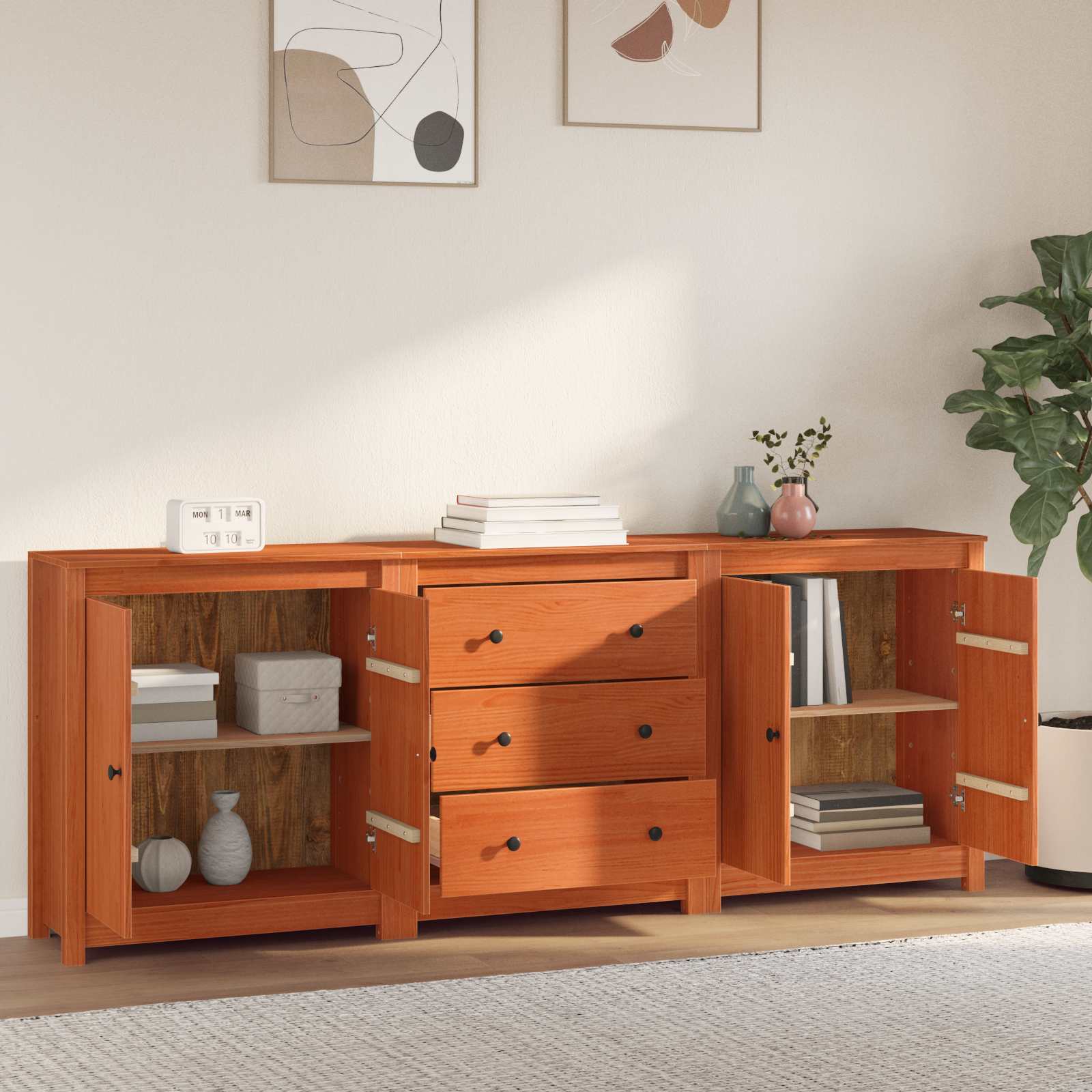 Buffet avec tiroir 3 pcs Brun Ciré Pin massif - XIOS
