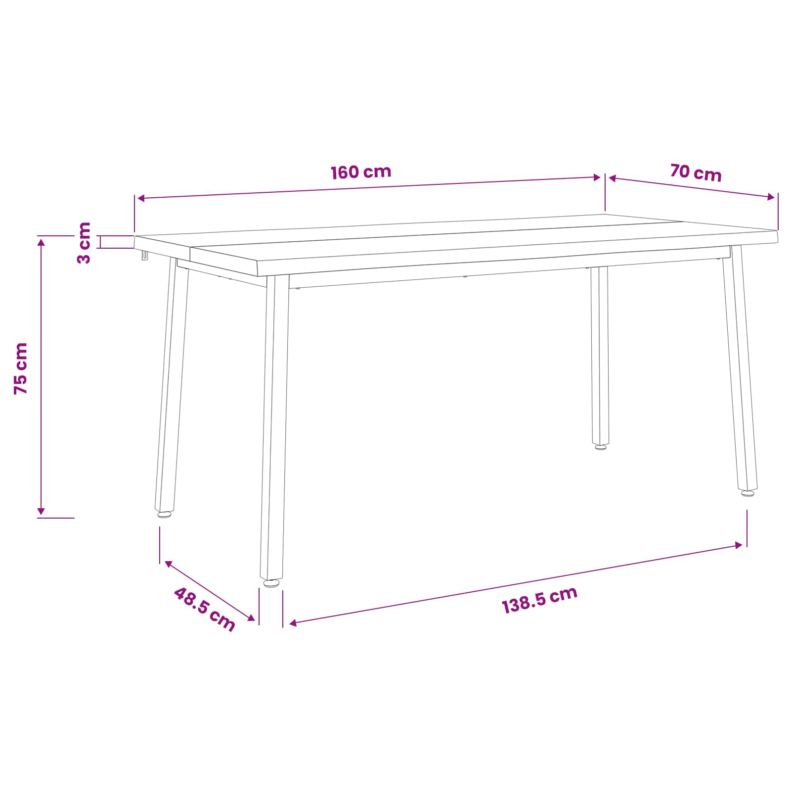 Table à manger en bord vivant 160 x 70 x 75 cm Blanc