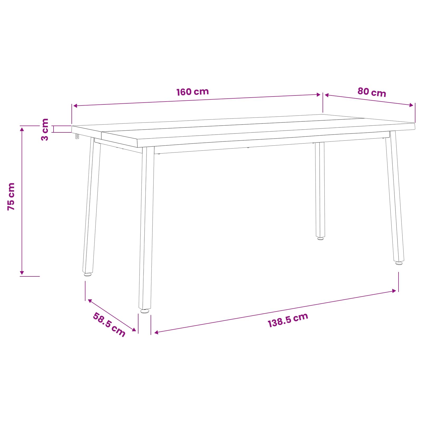 Table à manger en bord vivant 160 x 80 x 75 cm Blanc