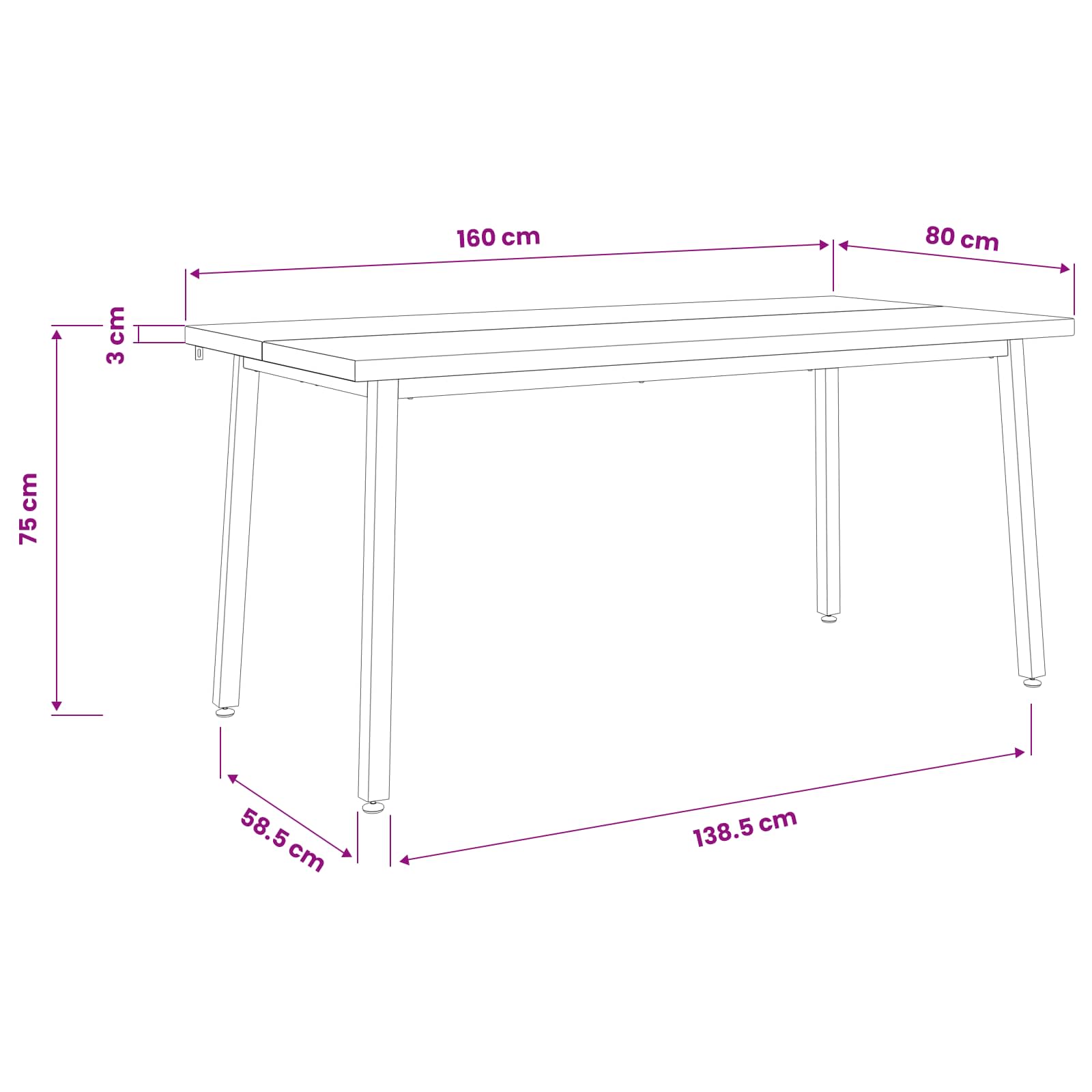 Table à manger carrée 160 x 80 x 75 cm Bois d'Acacia Massif
