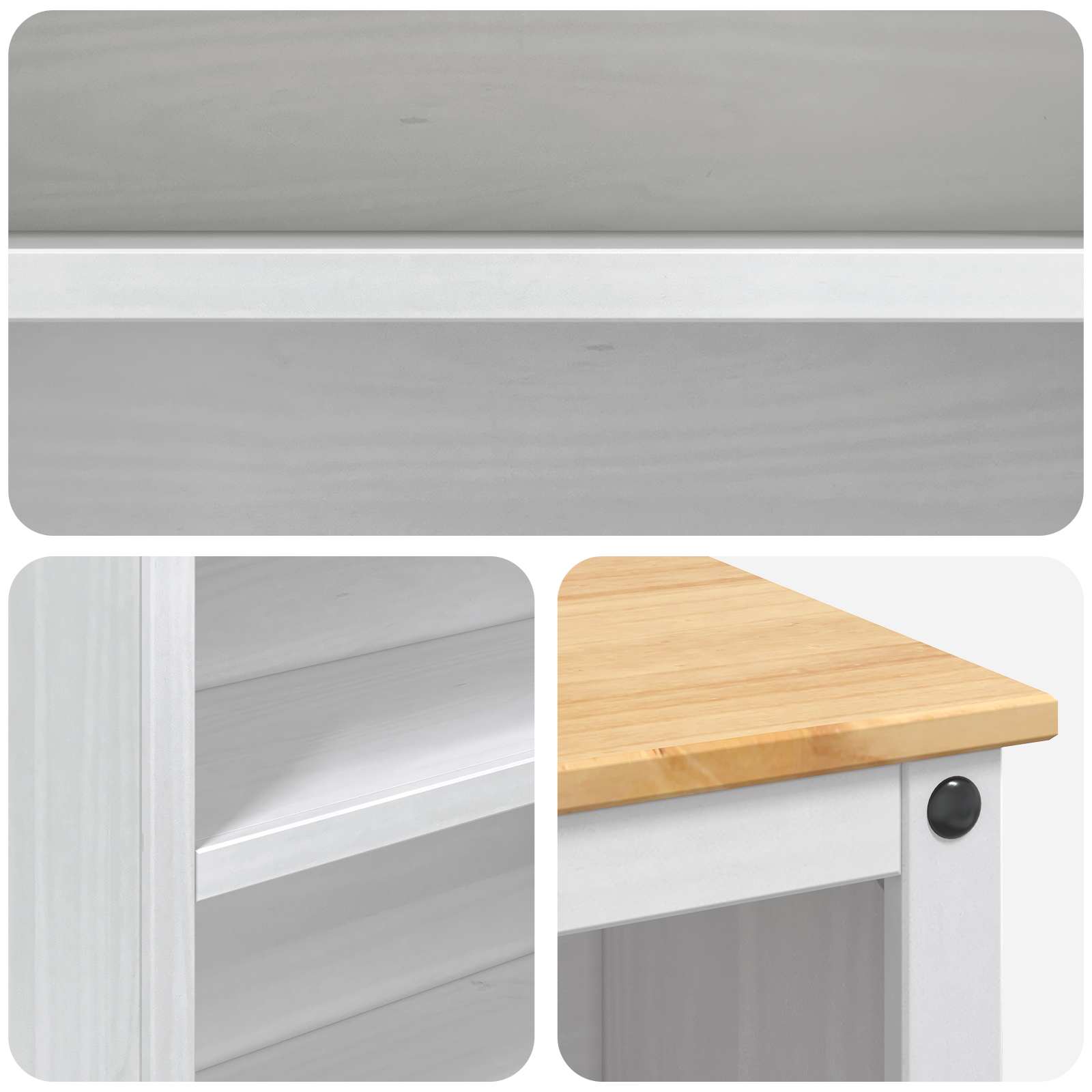 Chariot de cuisine 2 pcs Blanc et Cire de Miel Pin massif - XIOS