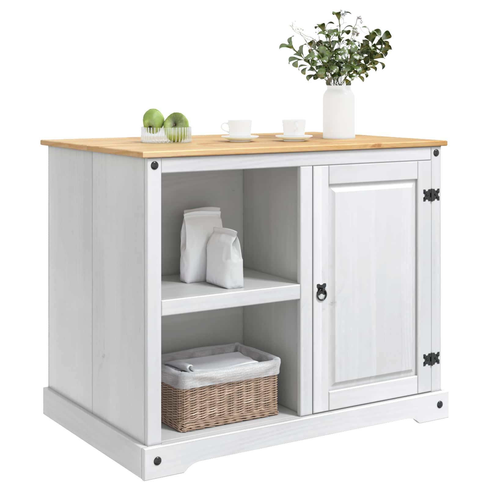 Chariot de cuisine 2 pcs Blanc et Cire de Miel Pin massif - XIOS