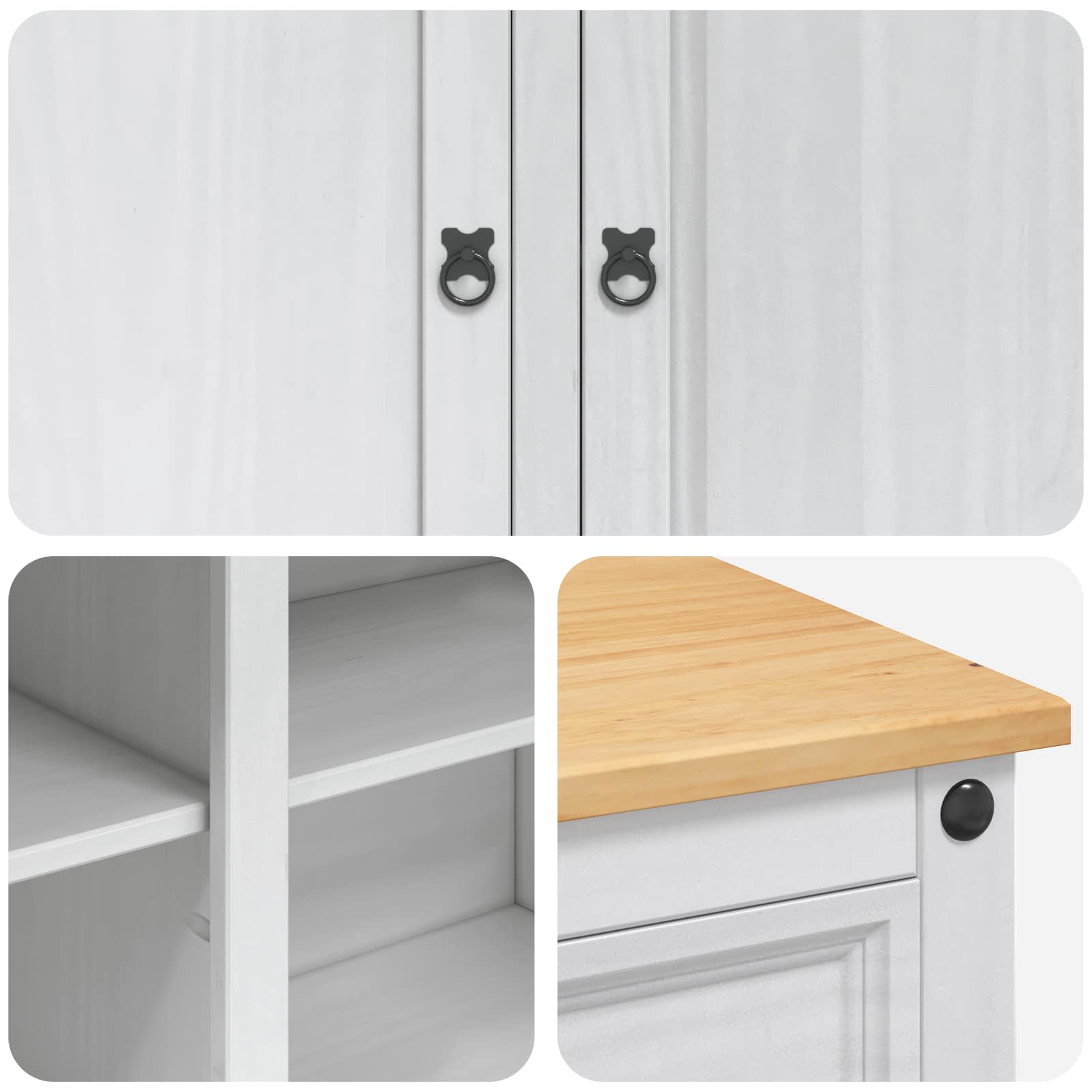 Chariot de cuisine 2 pcs Blanc et Cire de Miel Pin massif - XIOS