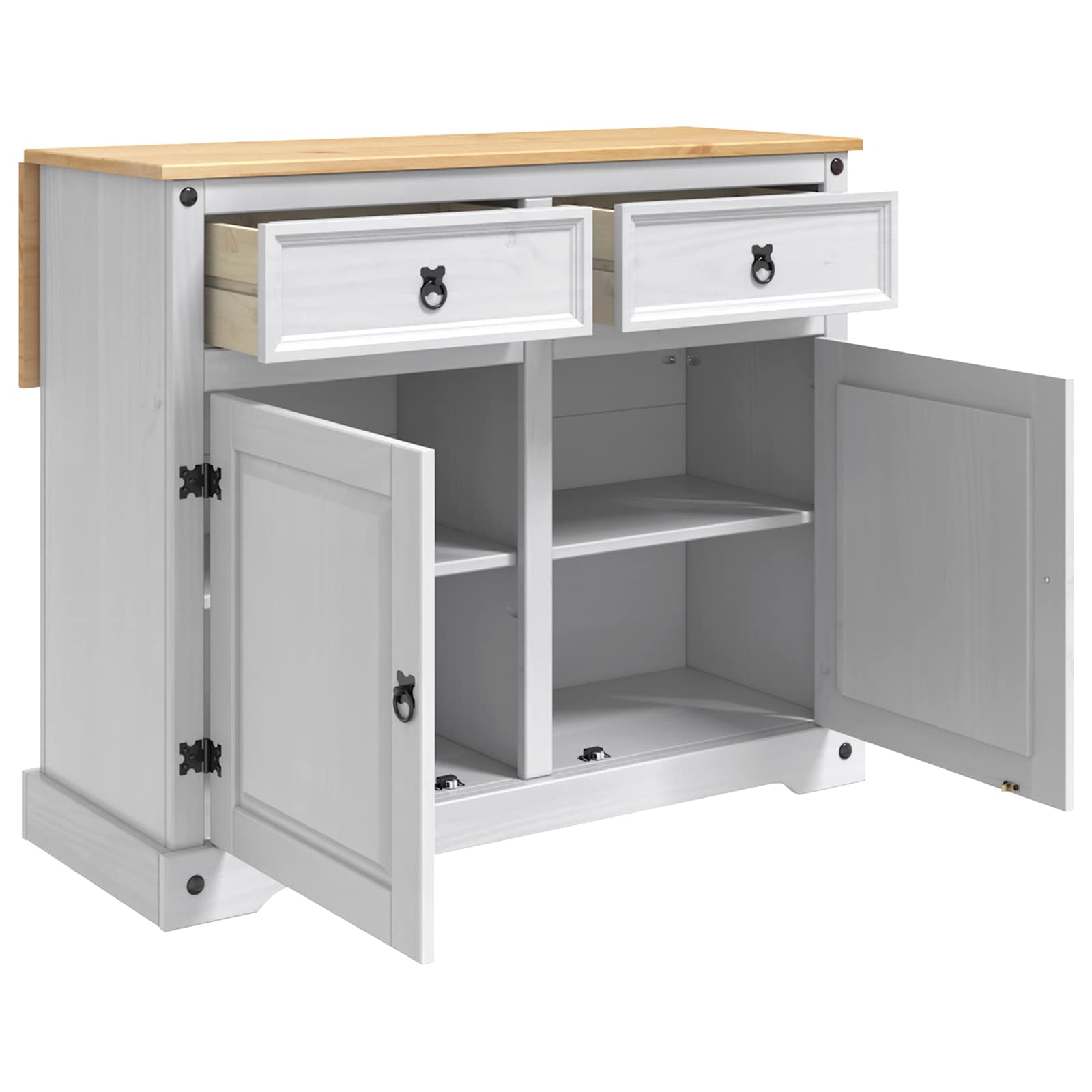 Chariot de cuisine 2 pcs Blanc et Cire de Miel Pin massif - XIOS