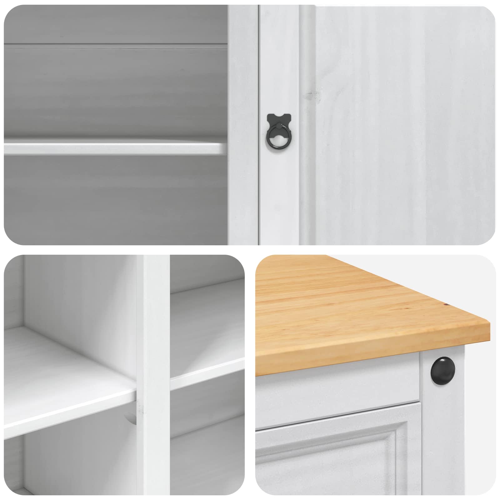 Chariot de cuisine 2 pcs Blanc et Cire de Miel Pin massif - XIOS