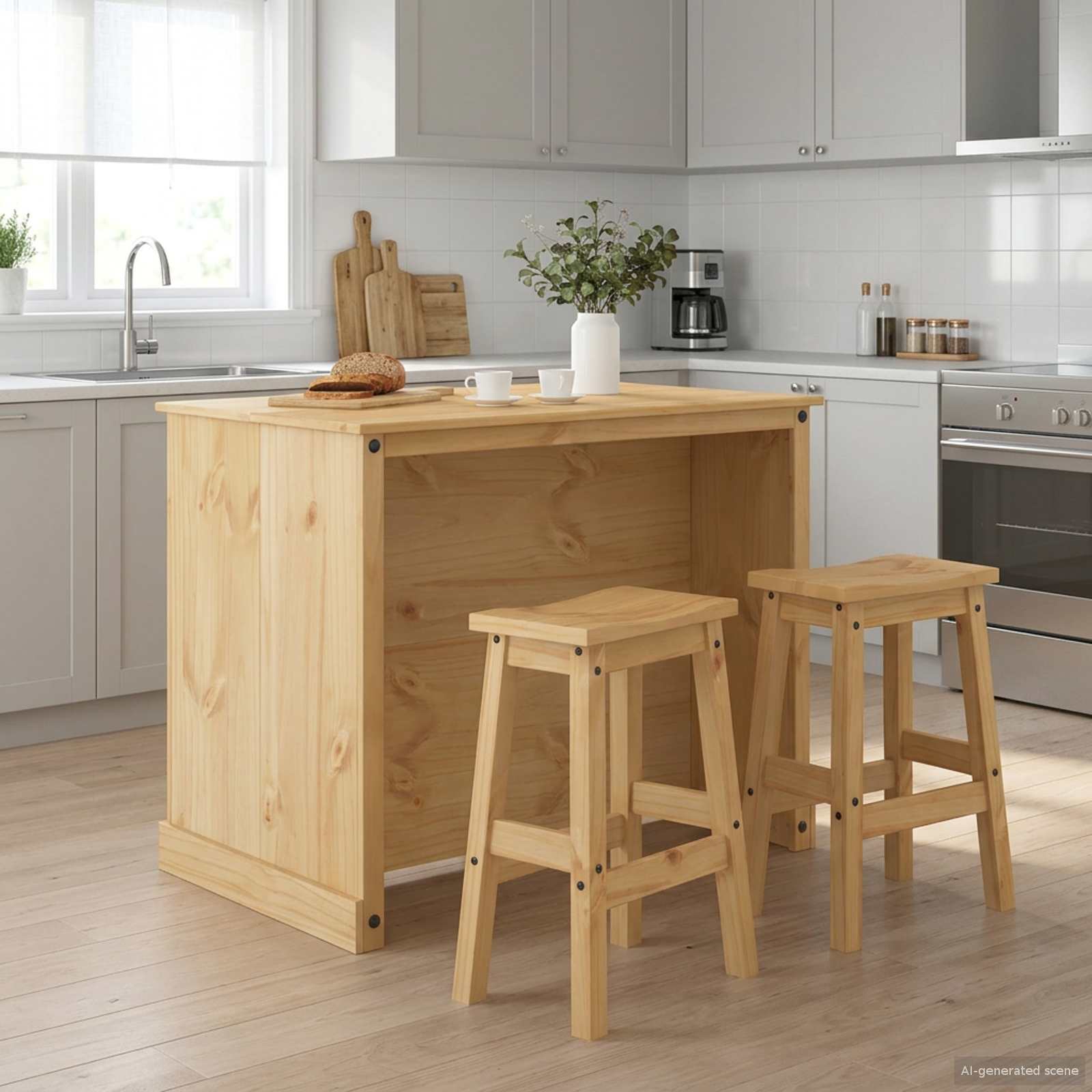 Ensemble Cuisine Îlot 3 pcs Cire de Miel Pin massif - XIOS