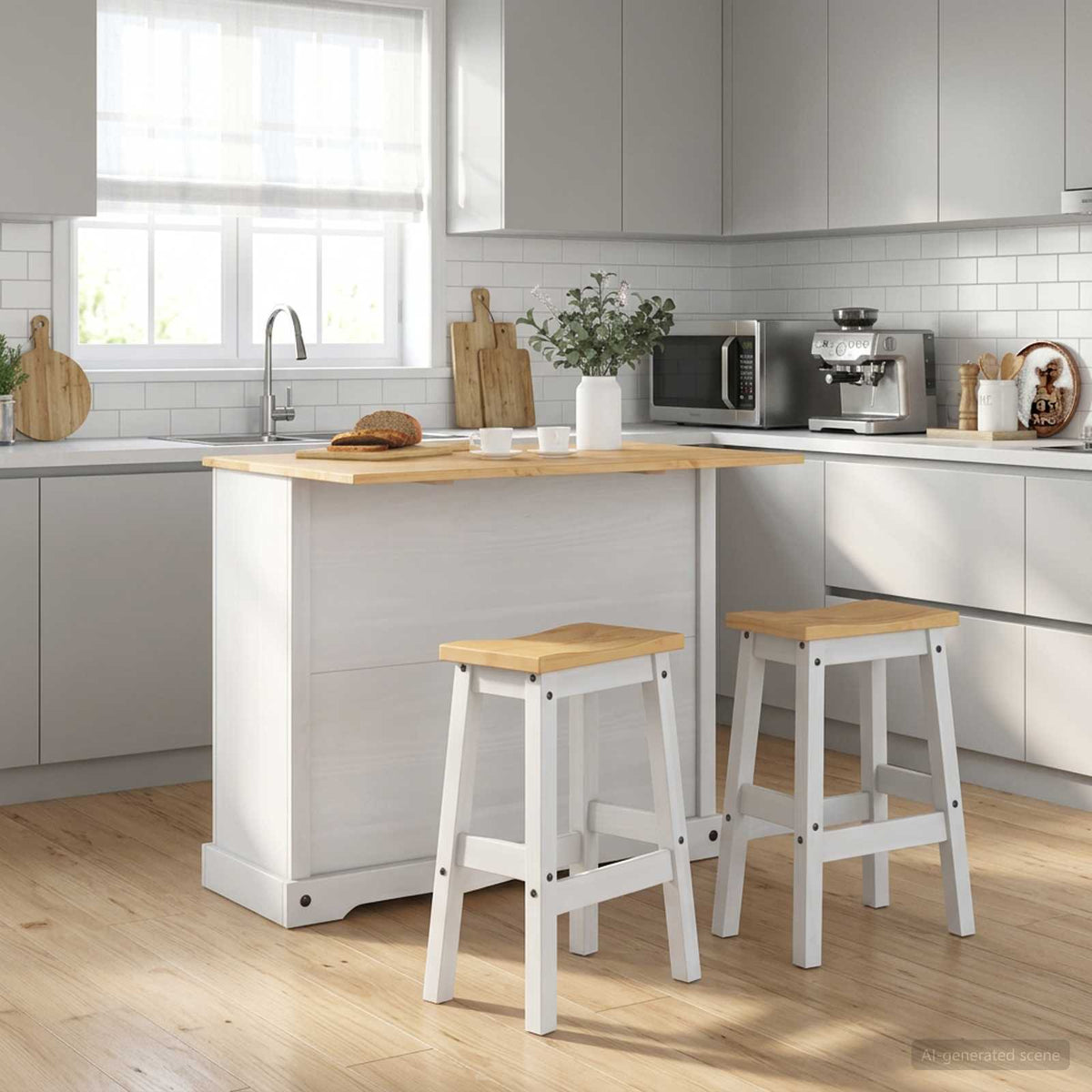 Ensemble Cuisine Îlot 3 pc Blanc et Cire de Miel