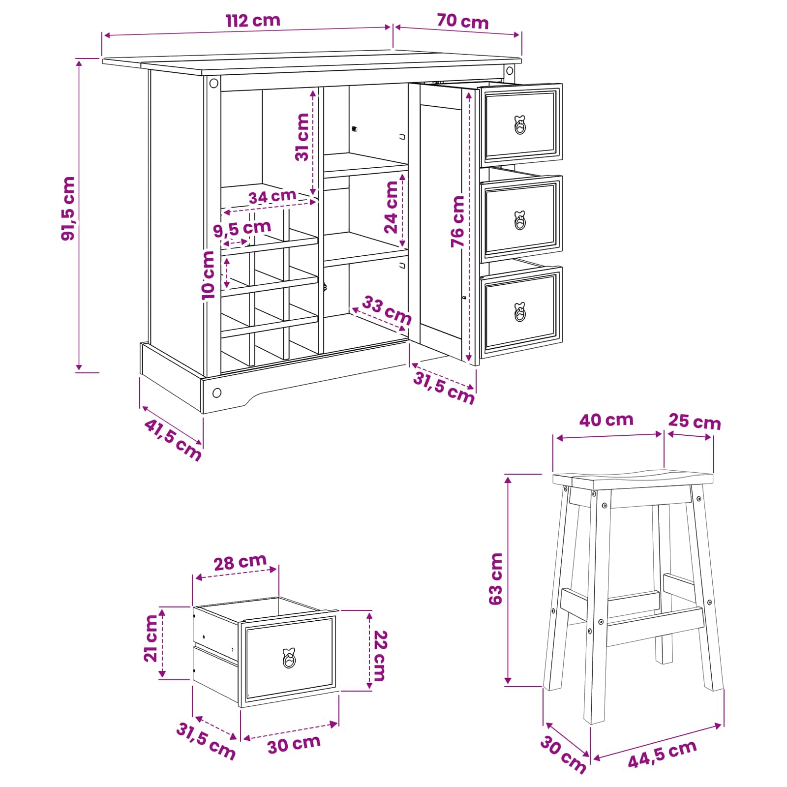Rangement de cuisine avec tiroir 2 pcs Cire de Miel Pin massif - XIOS