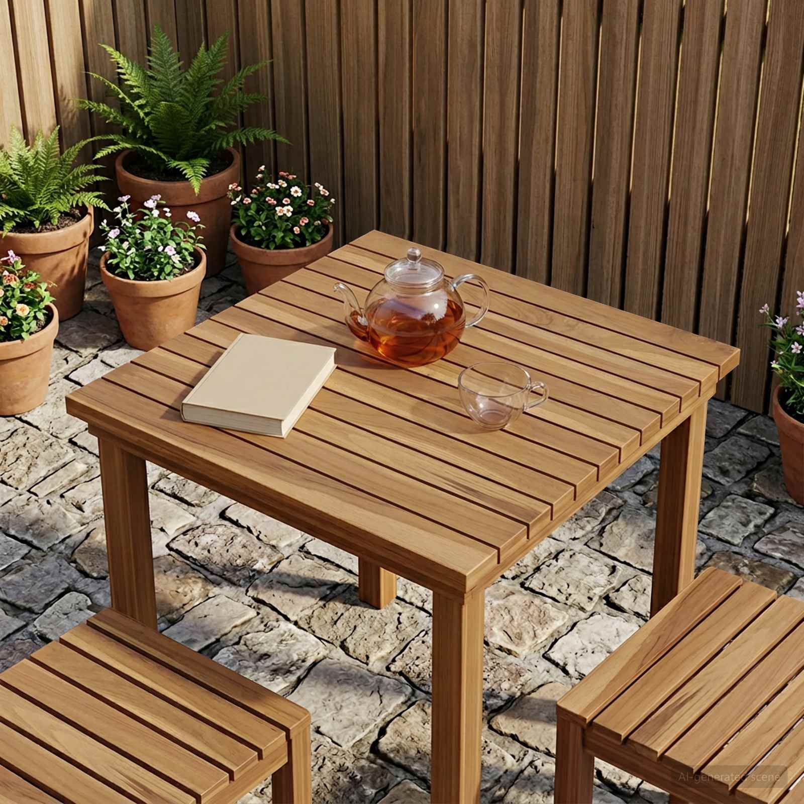 Plateau de table 50 x 50 x 3,5 cm Carré Bois de teck massif - XIOS