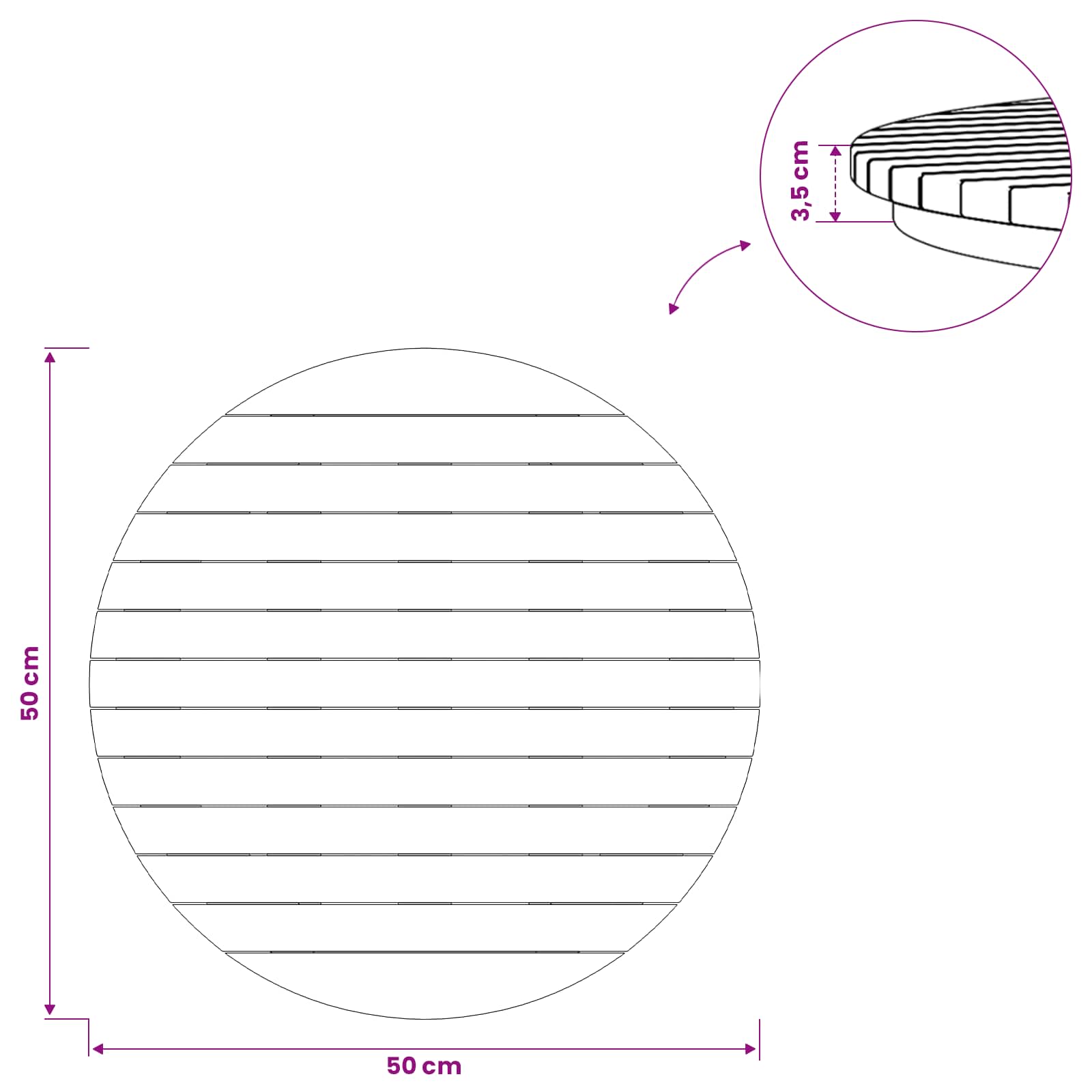 Plateau de table Ø 50 x 3,5 Rond Bois de teck massif Naturel - XIOS