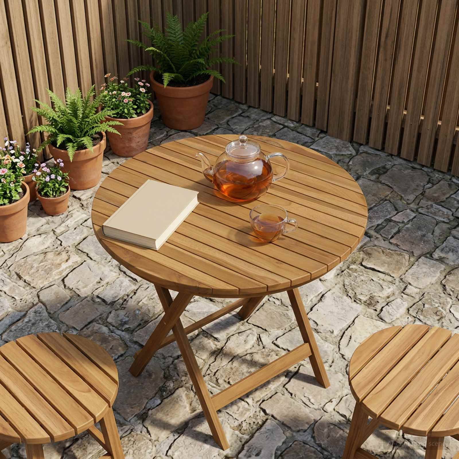 Plateau de table Ø 60 x 3,5 Rond Bois de teck massif Naturel - XIOS