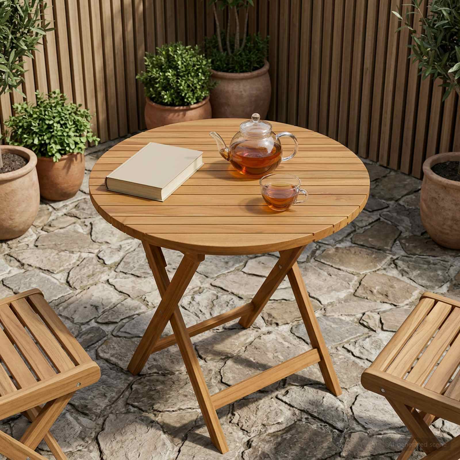 Plateau de table Ø 70 x 3,5 Rond Bois de teck massif Naturel - XIOS