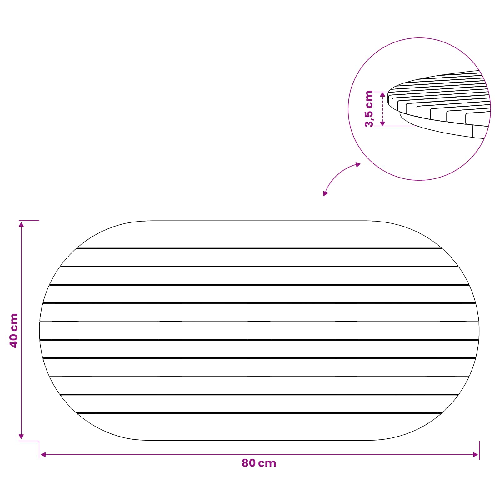 Plateau de table 80 x 40 x 3,5 cm ovale Bois de teck massif - XIOS