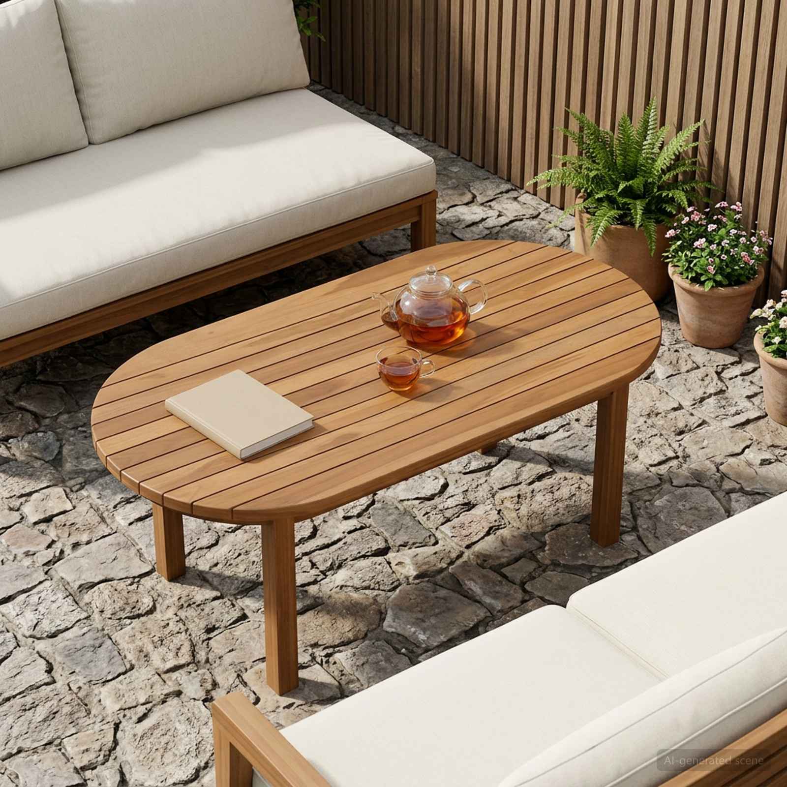 Plateau de table 90 x 45 x 3,5 cm ovale Bois de teck massif - XIOS