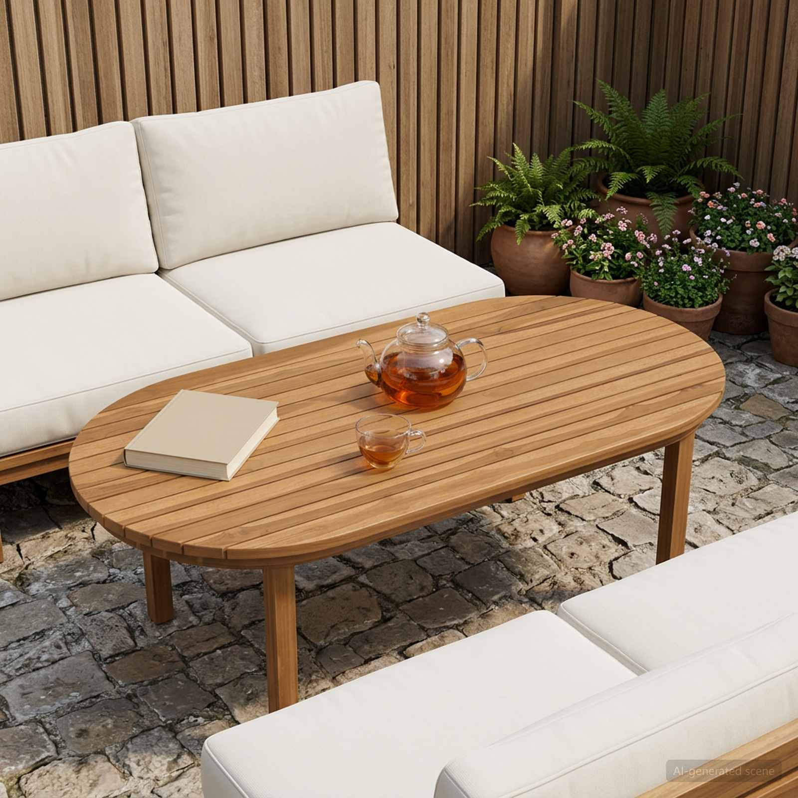 Plateau de table 100 x 50 x 3,5 cm ovale Bois de teck massif - XIOS