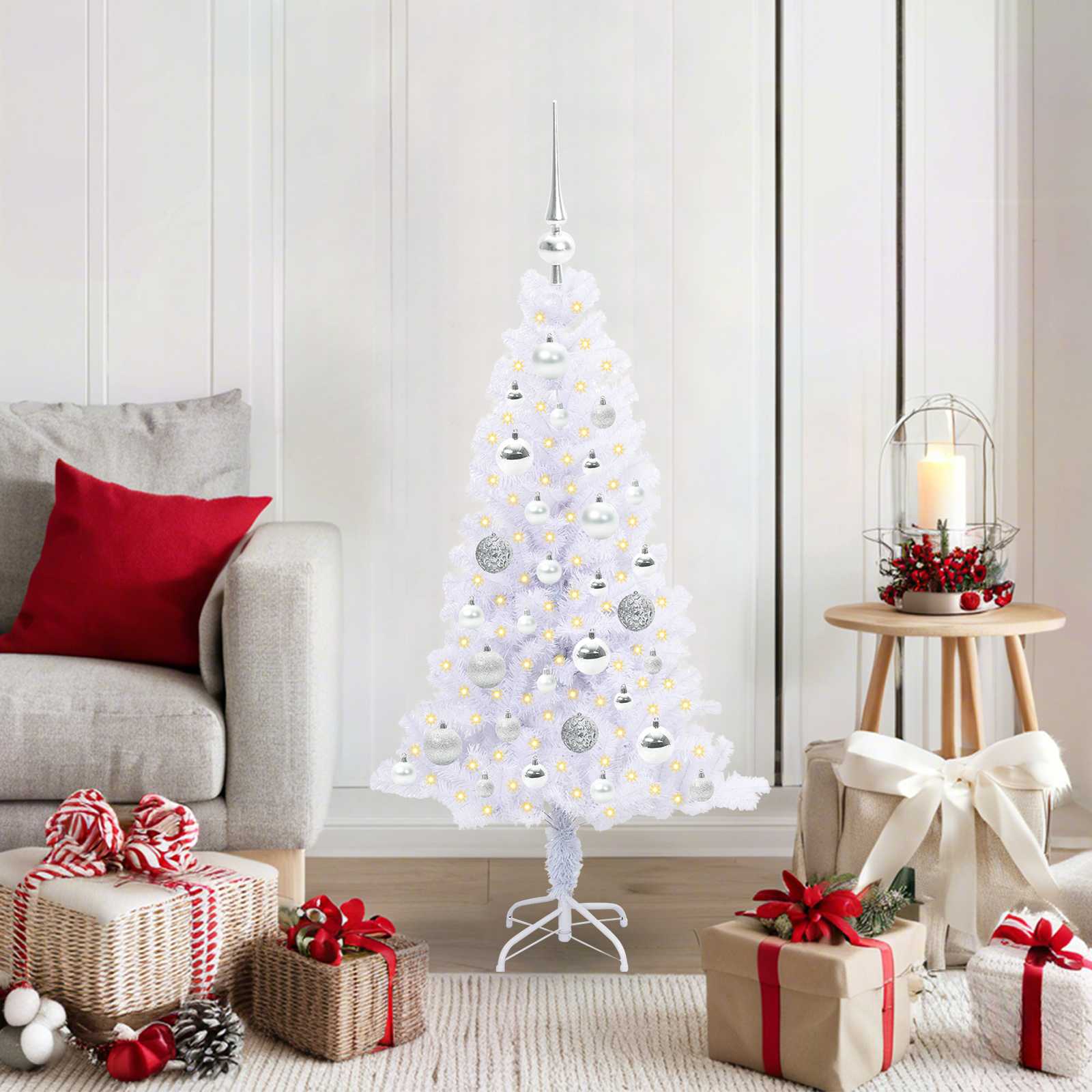 Sapin de Noël artificiel avec 150 LED Blanc 120 cm PVC et Acier - XIOS