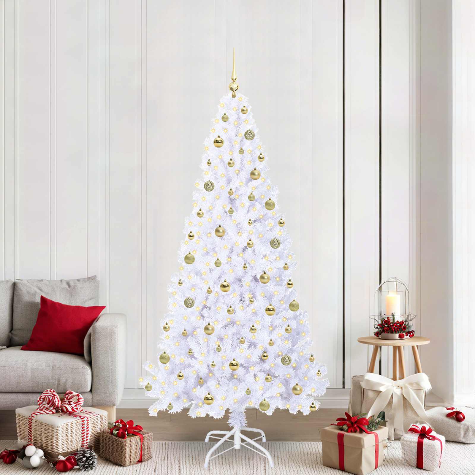 Sapin de Noël artificiel avec 300 LED Blanc 210 cm PVC et Acier - XIOS