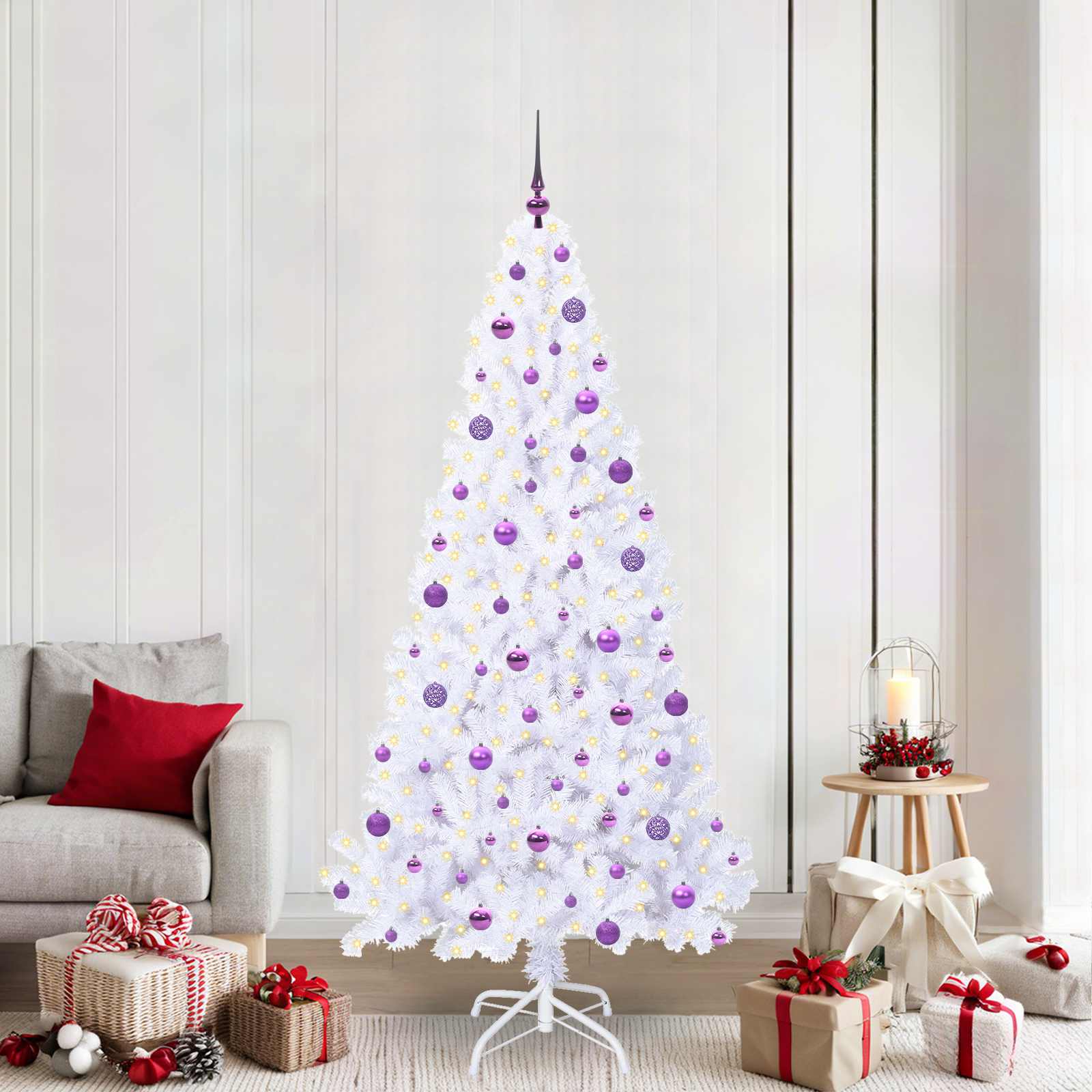 Sapin de Noël artificiel avec 300 LED Blanc 210 cm PVC et Acier - XIOS
