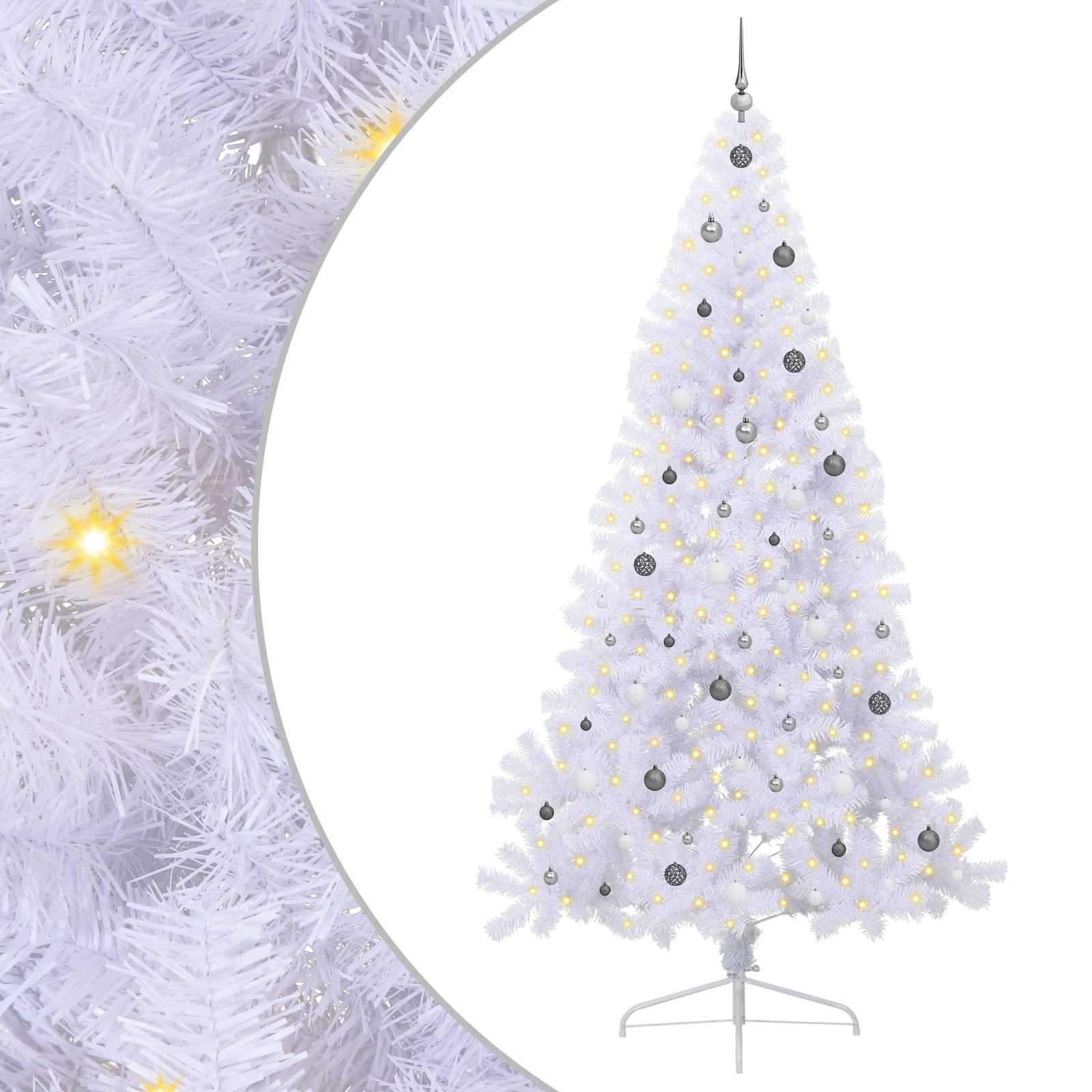 Sapin de Noël artificiel avec 300 LED Blanc 240 cm PVC et Acier